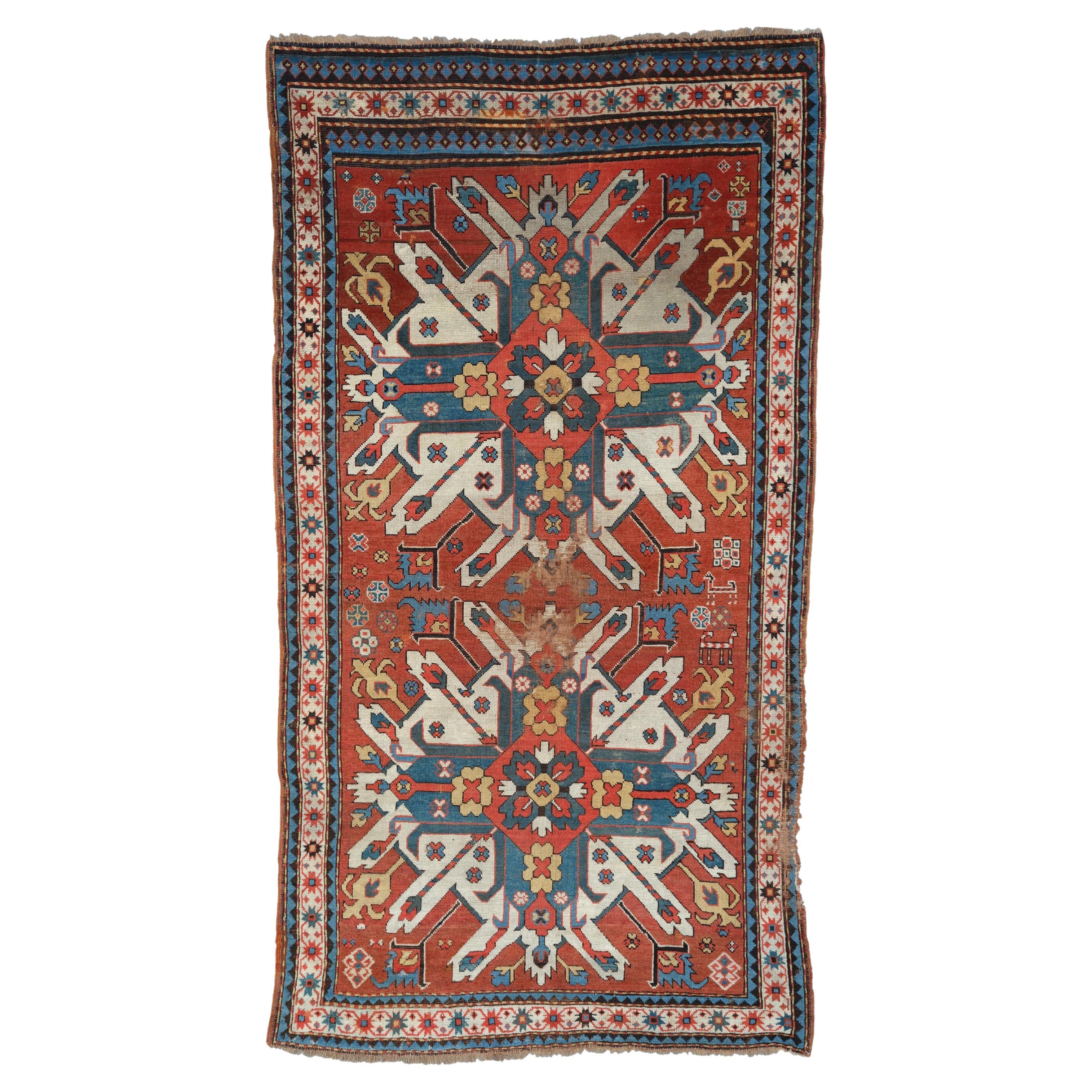 Tapis Kazak ancien d'aigle - Tapis Kazak du 19ème siècle, tapis ancien en vente