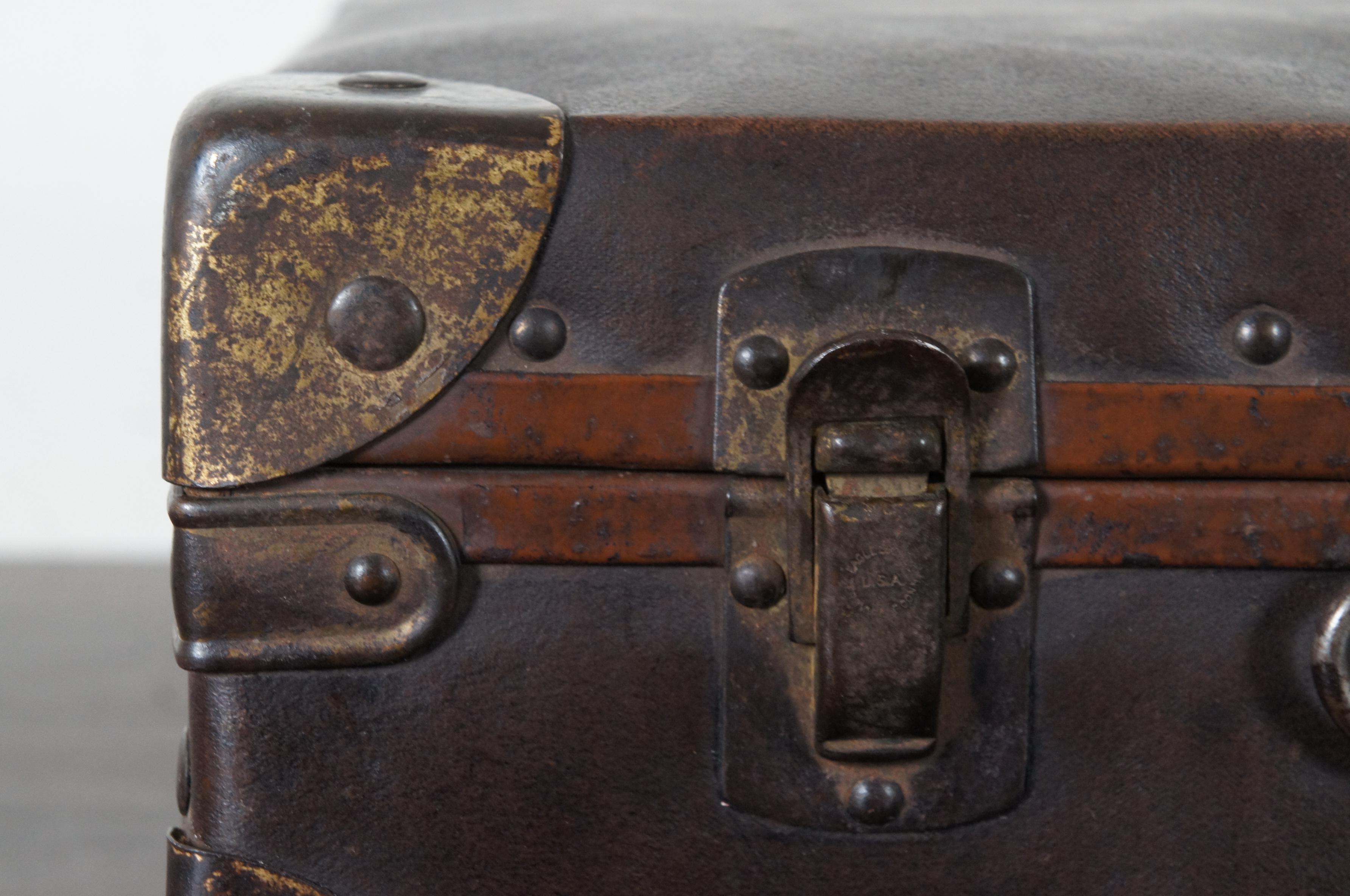 Antique Eagle Lock Co Brown Leather & Brass Suitcase Briefcase Luggage 5