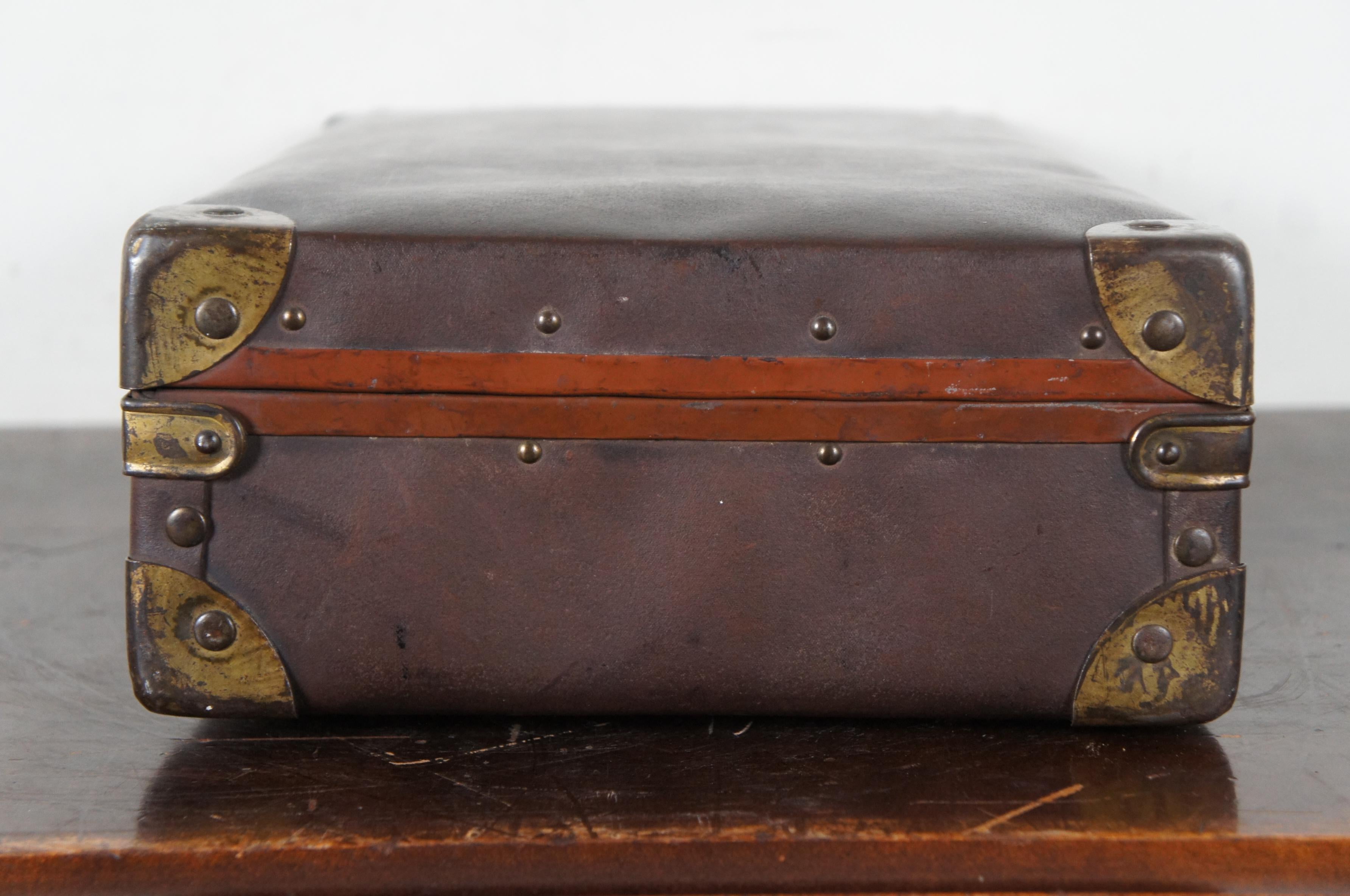 Antique Eagle Lock Co Brown Leather & Brass Suitcase Briefcase Luggage 1