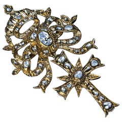 Antique pendentif croix baroque en or avec diamants du début du XVIIIe siècle