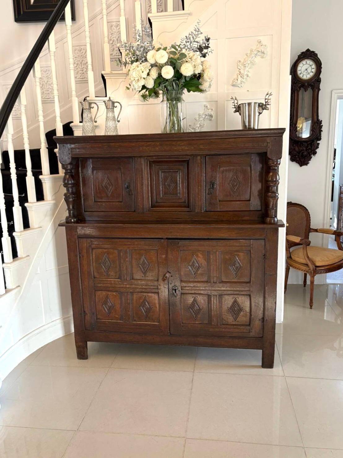 English Antique Early 17th Century Original Quality Oak Court Cupboard
