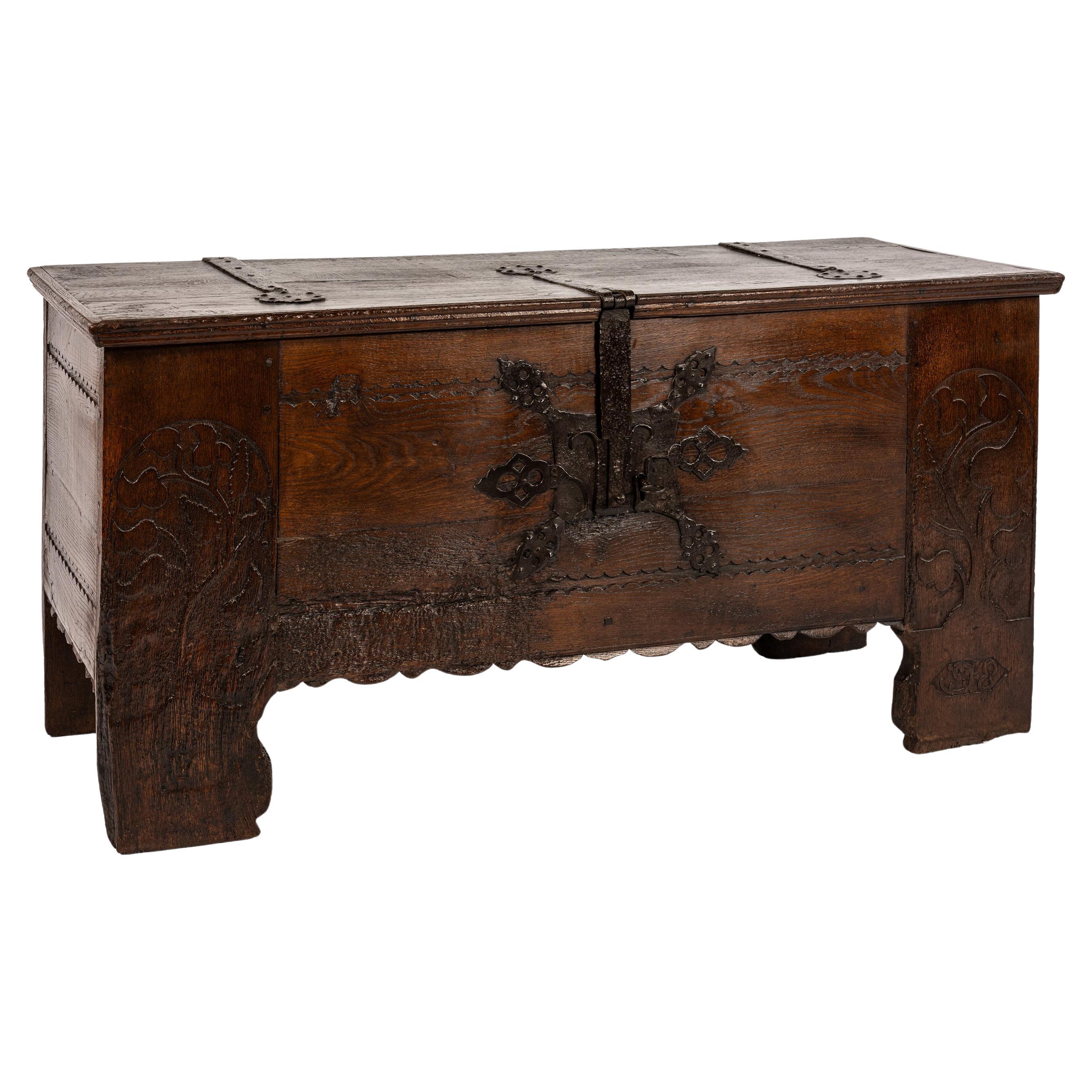 Antique early 17th century rare German or Austrian Stollentruhe or trunk