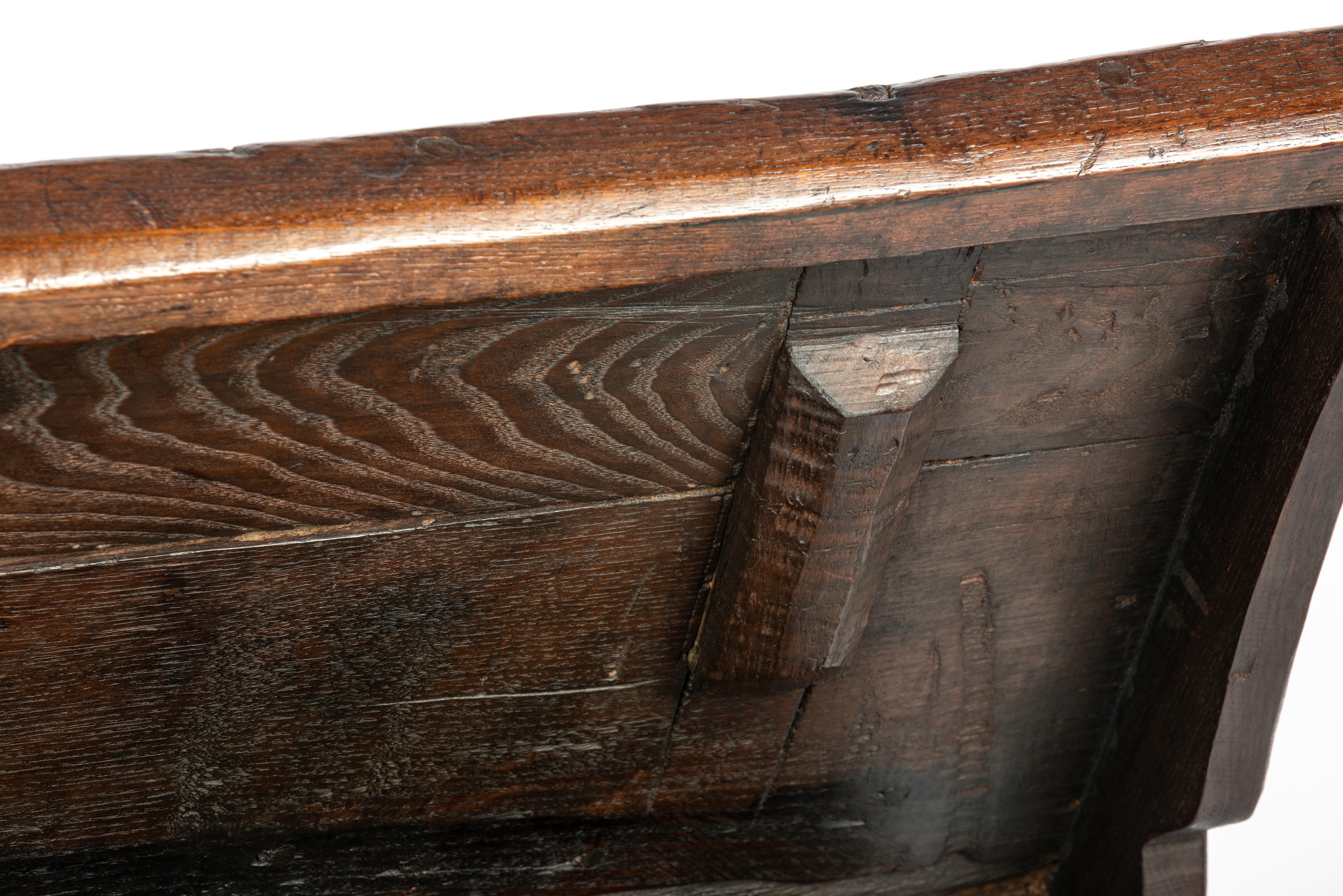 Antique Early 17th Century Spanish Dark Brown Chestnut Wood Trunk or Chest  For Sale 10