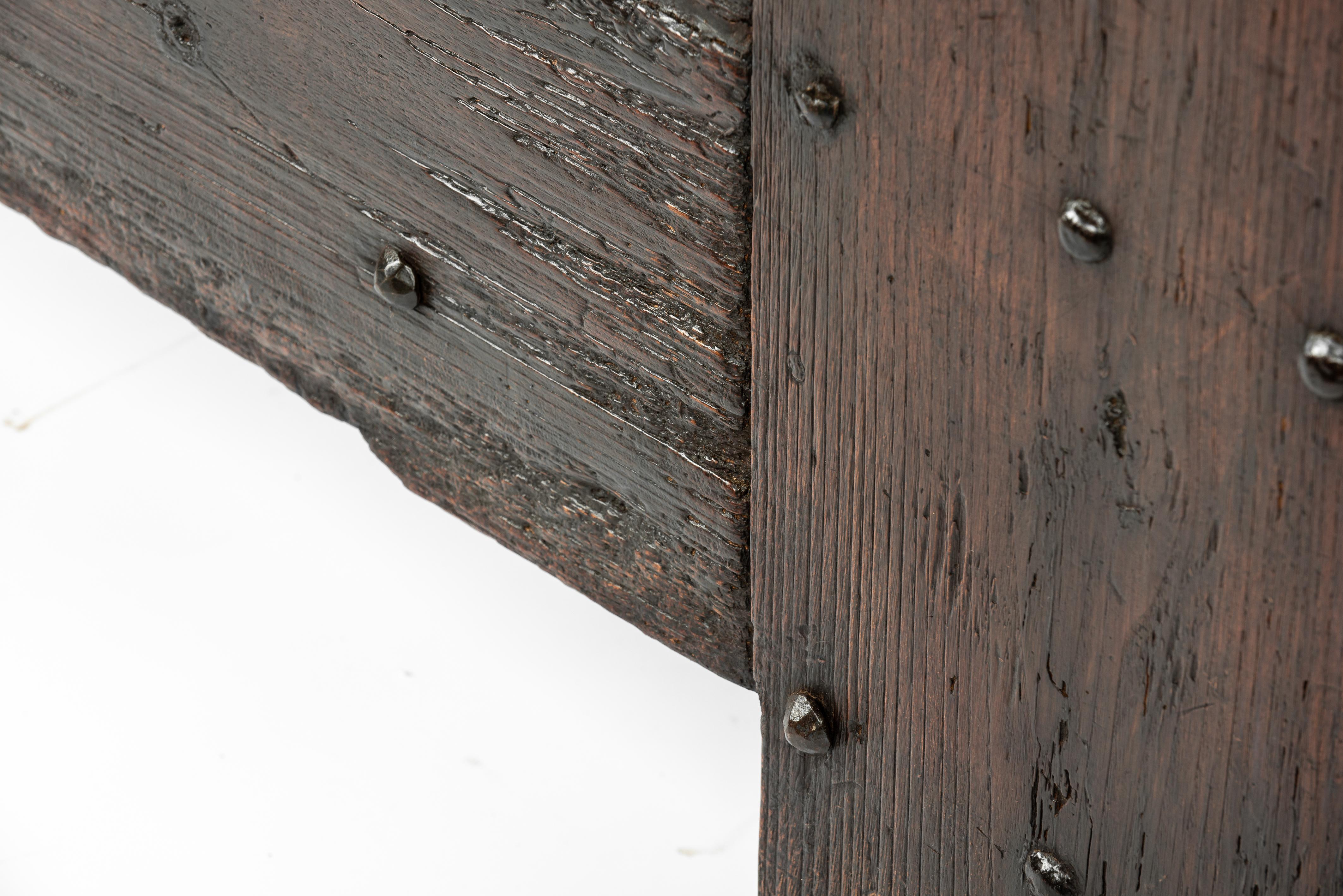 Antique Early 17th Century Spanish Dark Brown Chestnut Wood Trunk or Chest 14