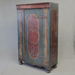 Antique Early 1800s Eastern European Pine Wardrobe Armoire With Original Paint