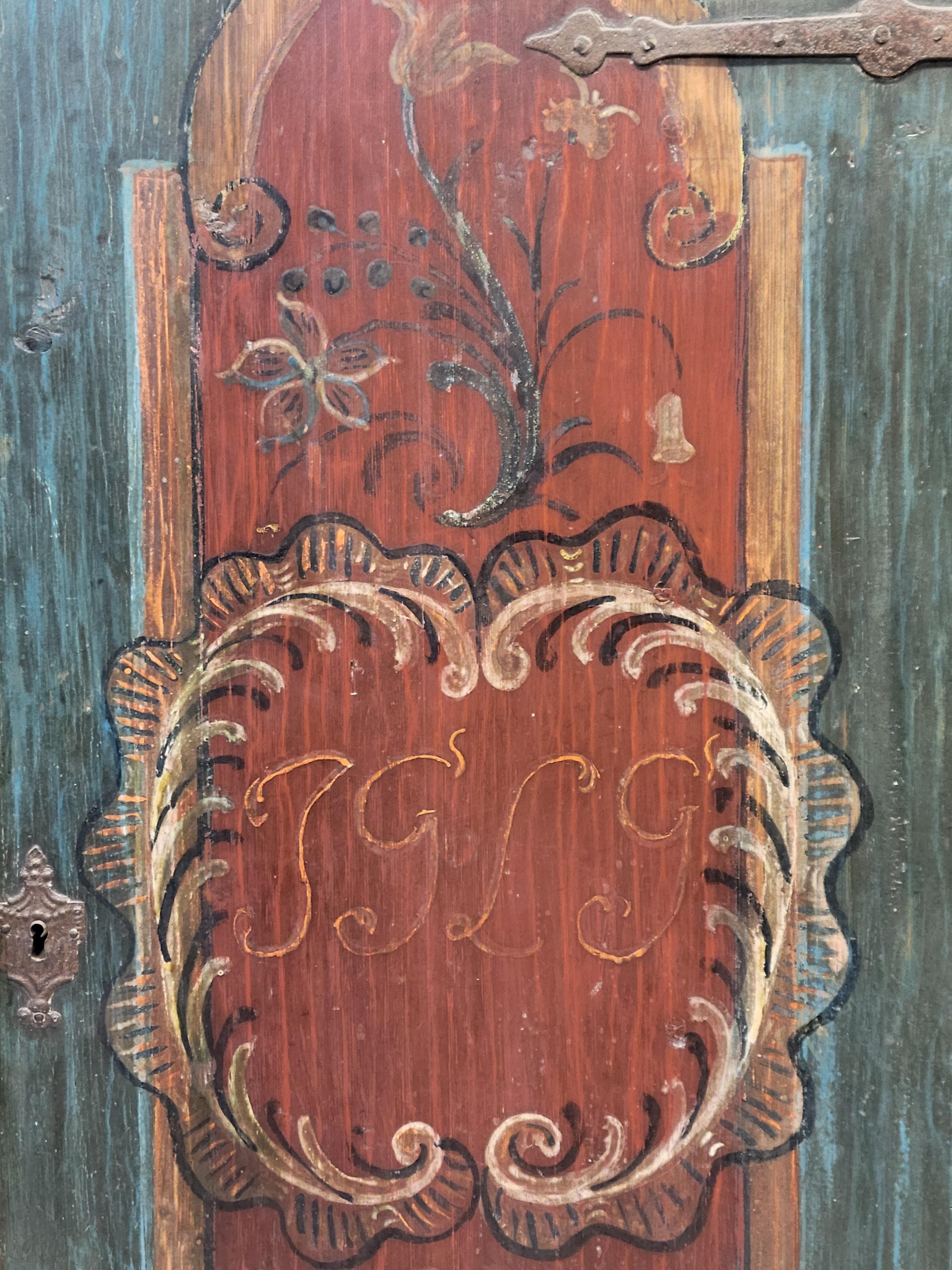 Hungarian Antique Early 1800s Eastern European Pine Wardrobe Armoire With Original Paint