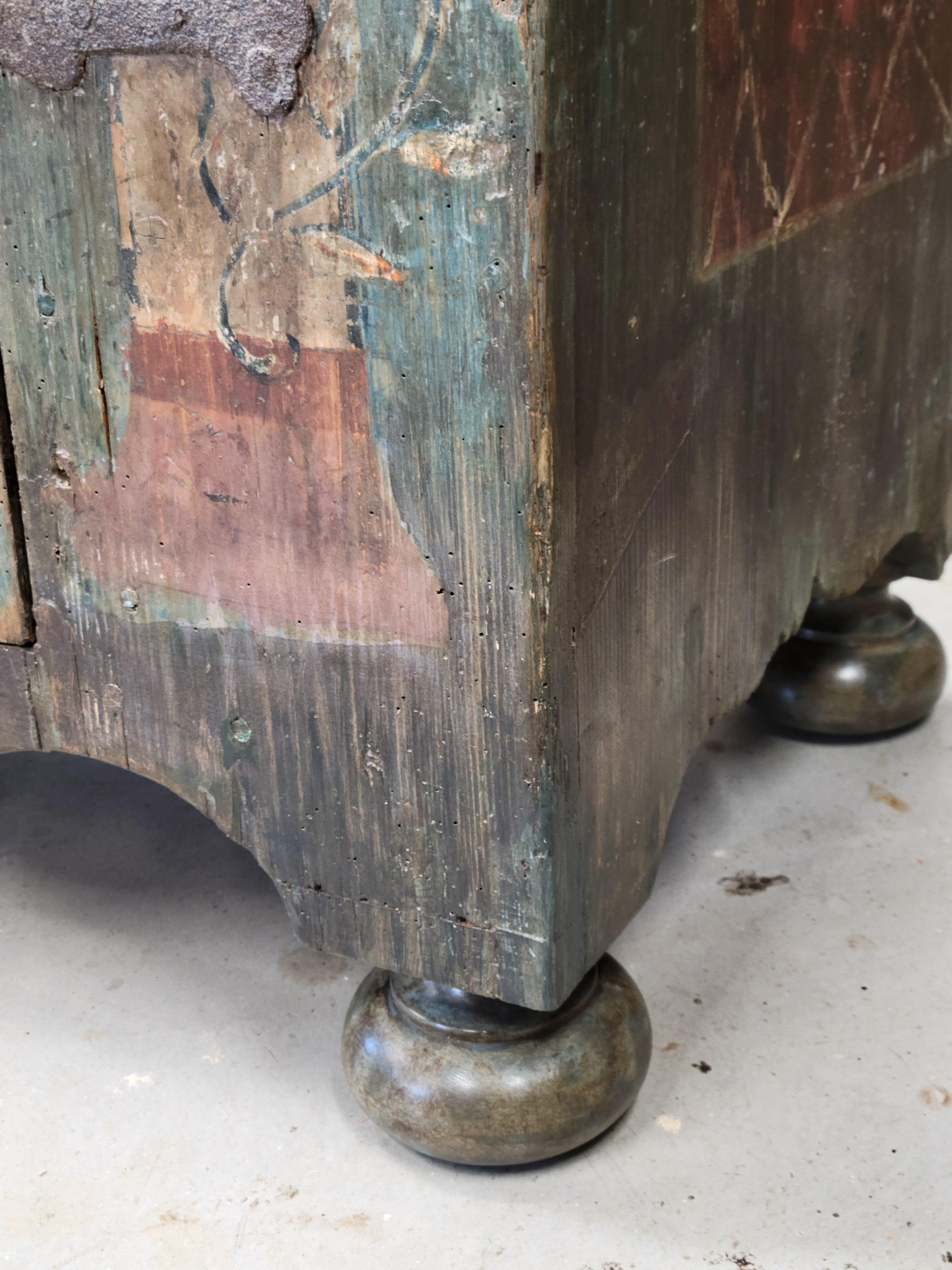 Iron Antique Early 1800s Eastern European Pine Wardrobe Armoire With Original Paint