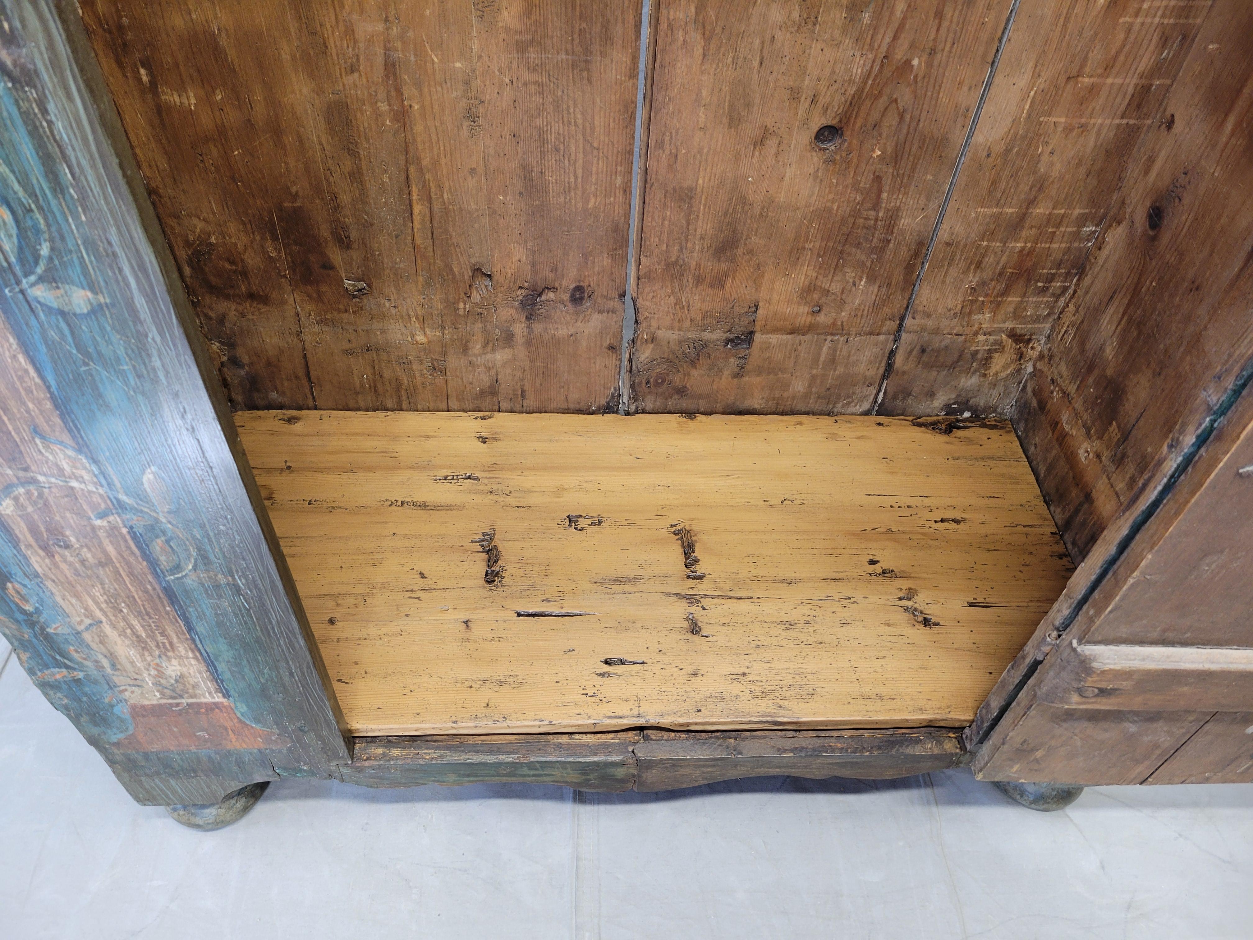 Antique Early 1800s Eastern European Pine Wardrobe Armoire With Original Paint 1