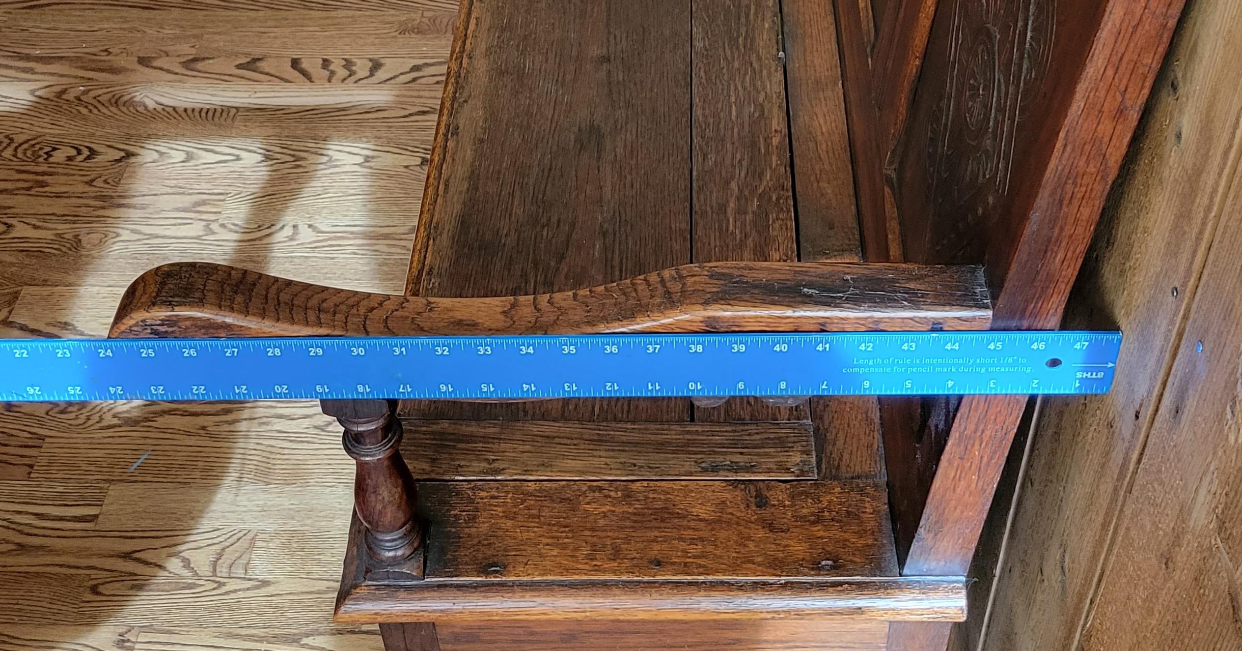 Antique Early 1800s English Carved Oak Settle Bench With New Verdure Cushion 8