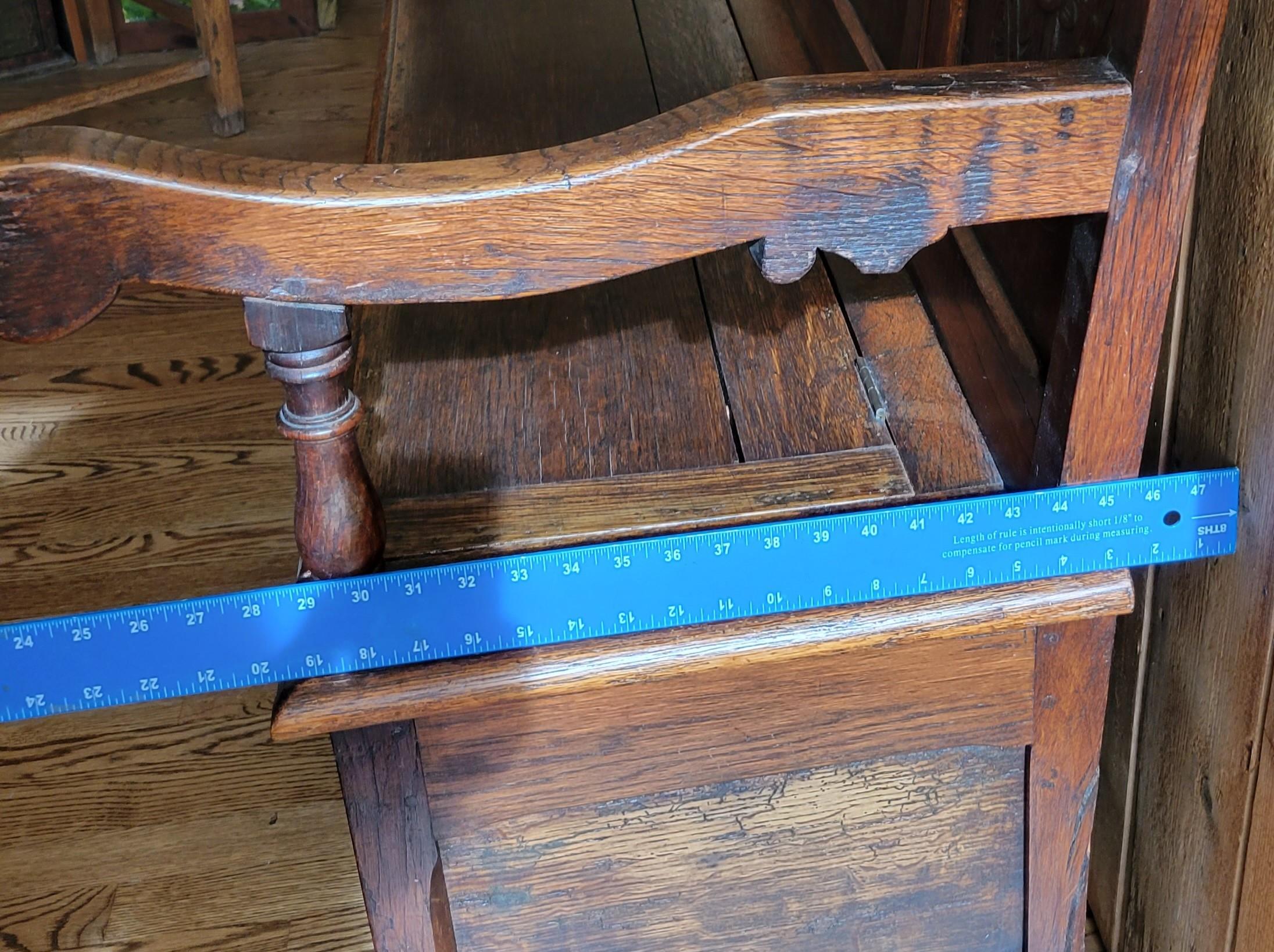 Antique Early 1800s English Carved Oak Settle Bench With New Verdure Cushion 7