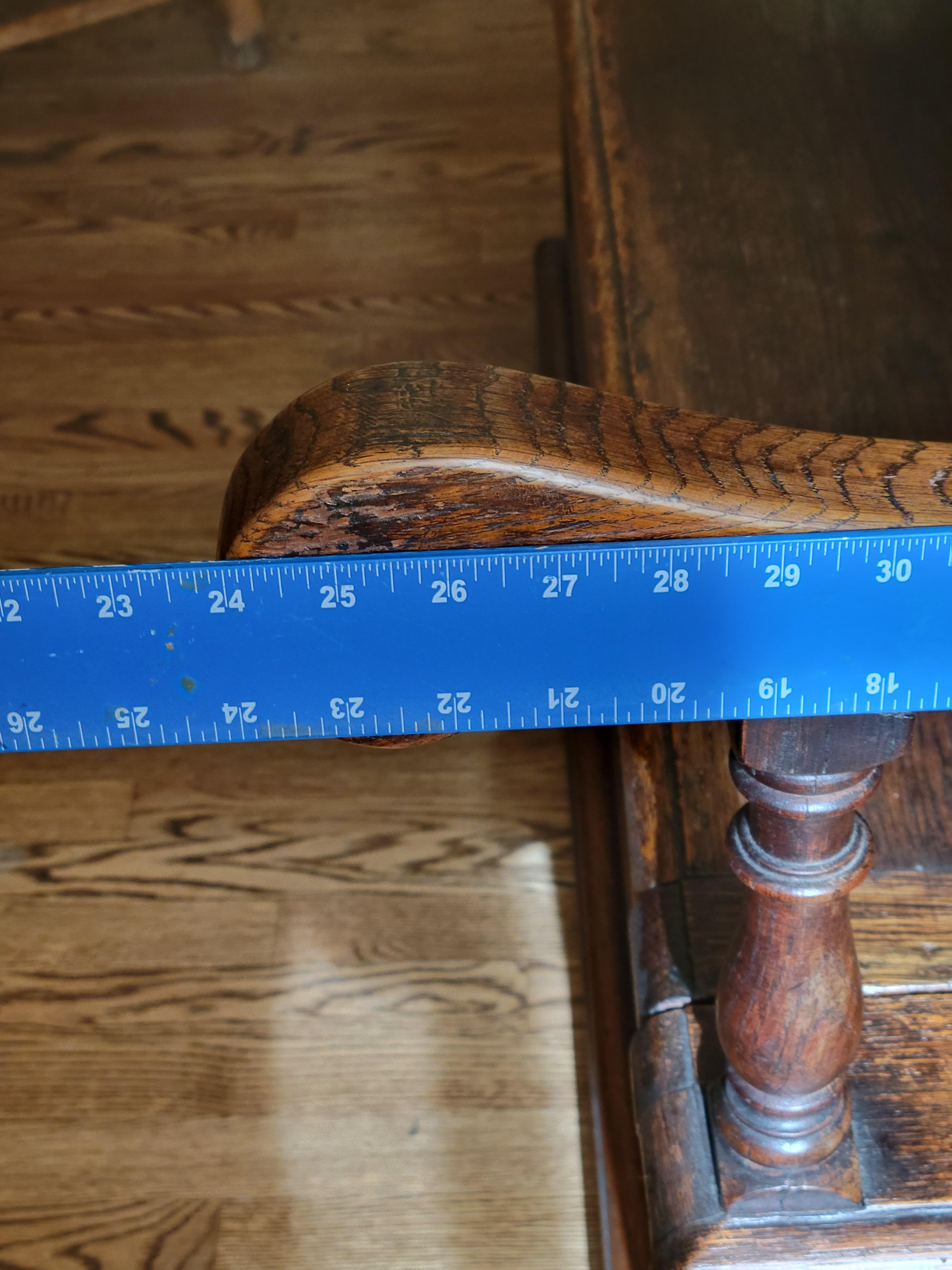 Antique Early 1800s English Carved Oak Settle Bench With New Verdure Cushion 9