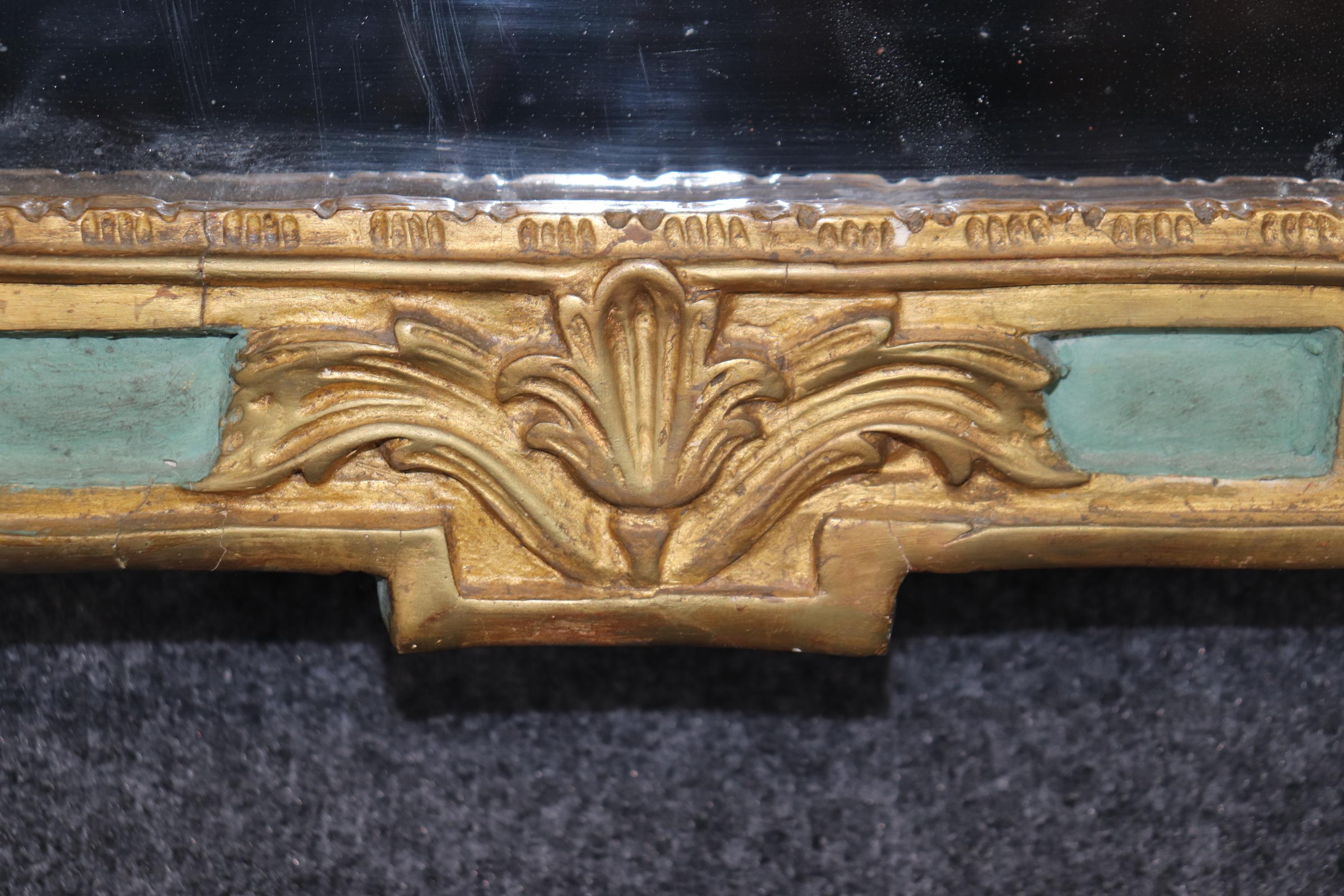 Walnut Antique Early 1800s Era Polychromed Gilded Italian Venetian Wall Mirror  For Sale