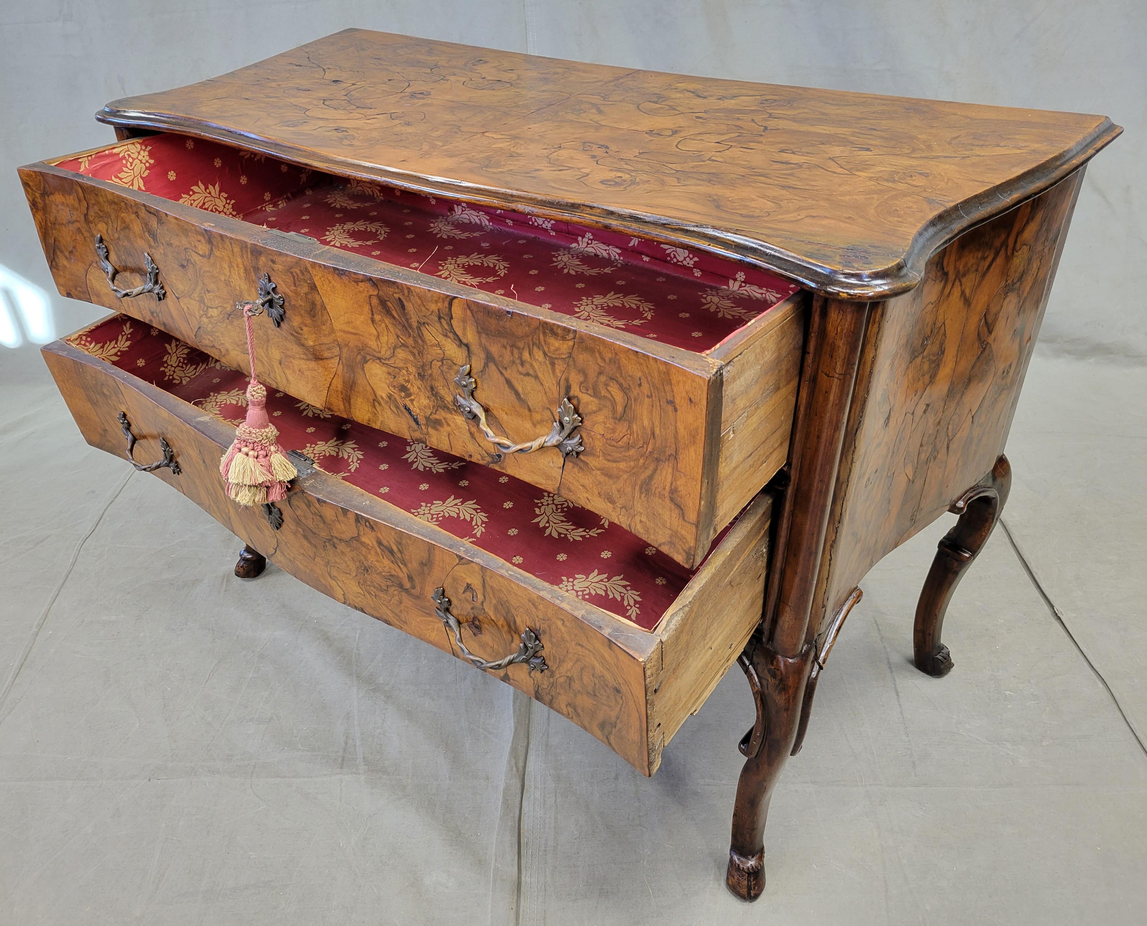 Louis XV Antique Early 1800s French Burl Walnut Commode Sold by B. Altman & Co. New York