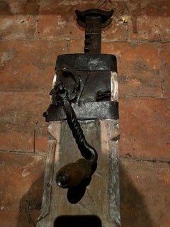 Antique Early 18th Century Austrian Wagon Wheel Check in Wrought Iron and Oak