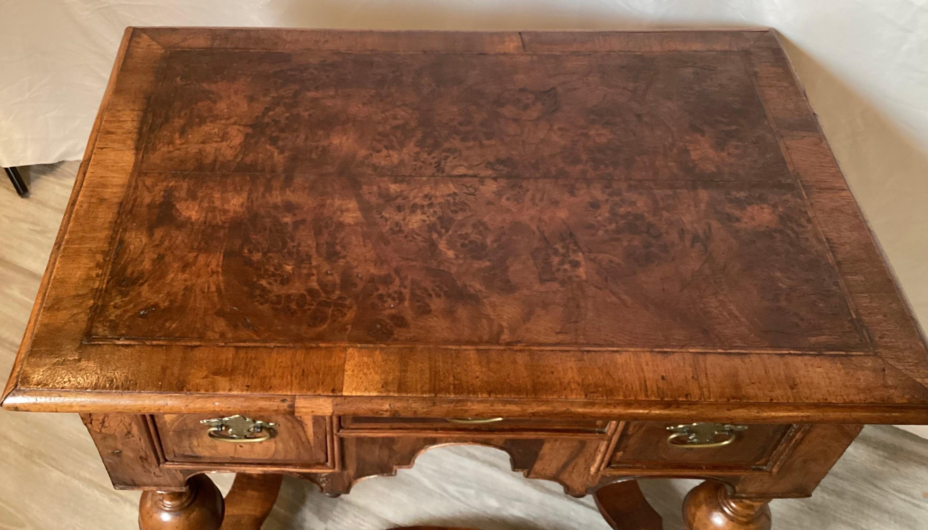 Antique Early 18th Century Burled Walnut William and Mary Lowboy For Sale 1