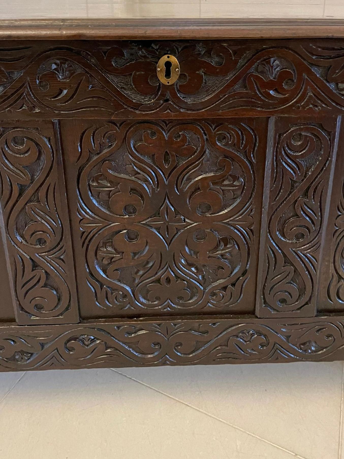 Antique Early 18th Century Carved Oak Coffer/Chest For Sale 2