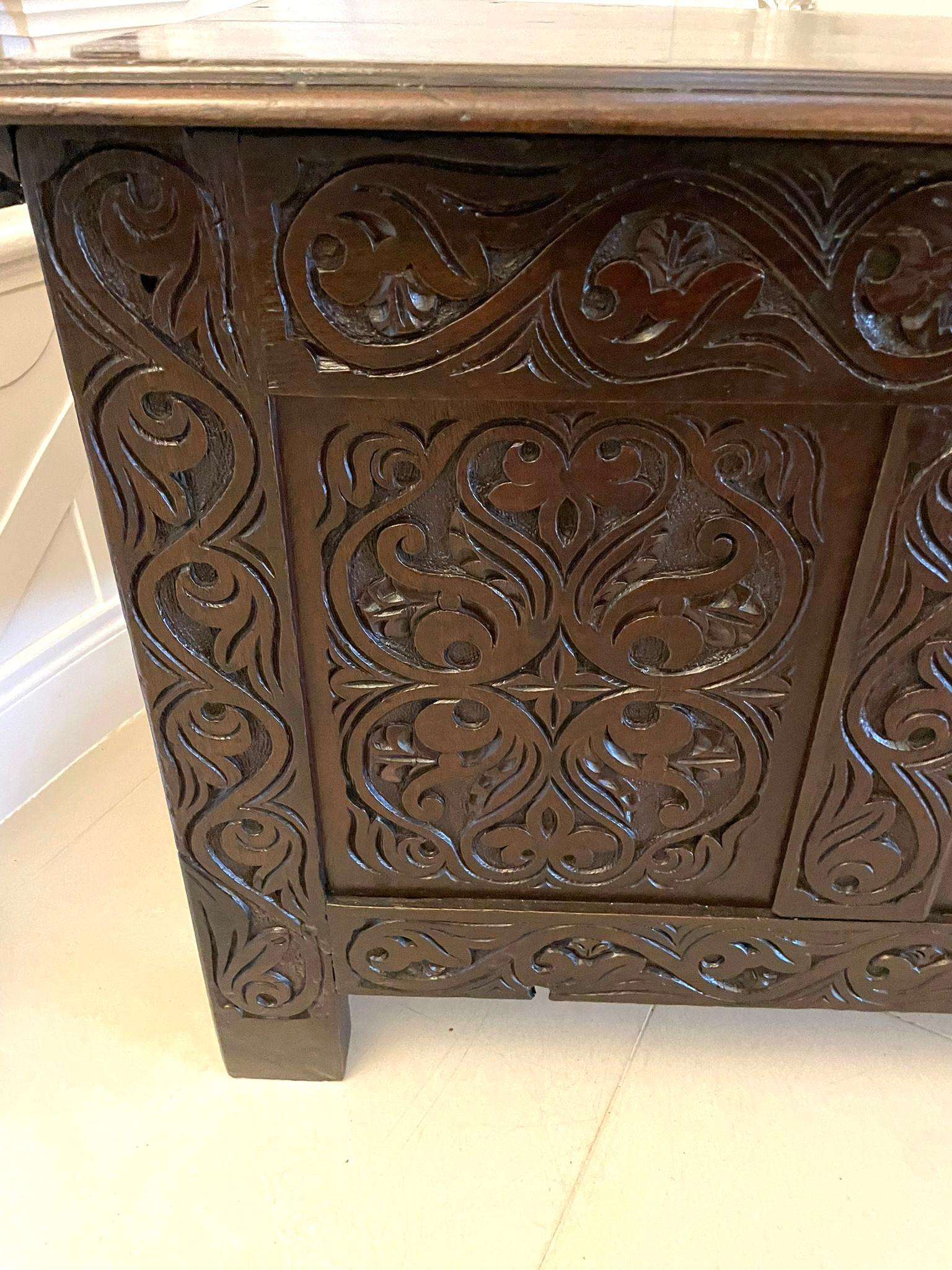 Antique Early 18th Century Carved Oak Coffer/Chest For Sale 3