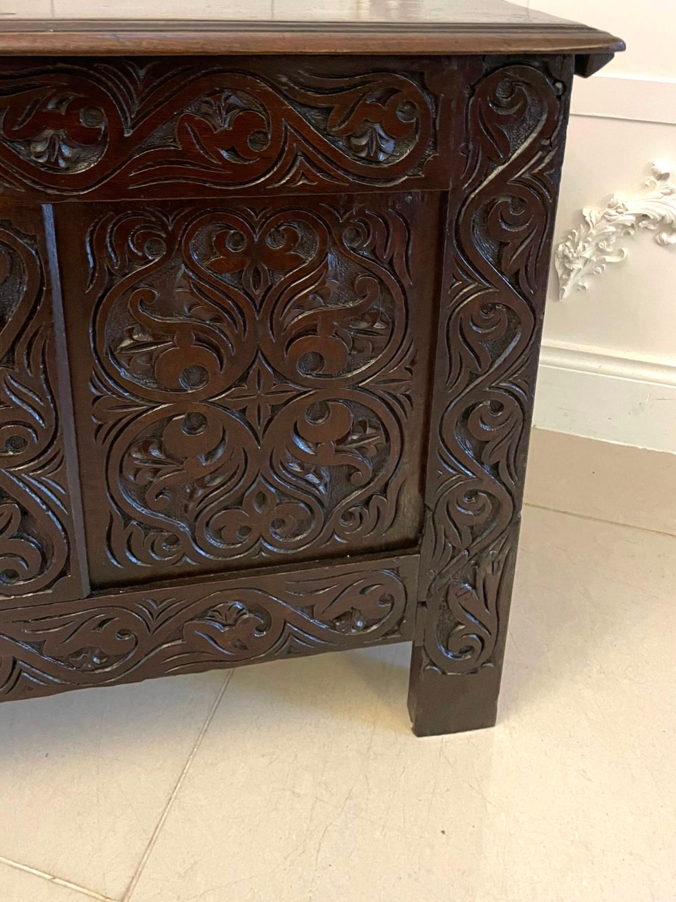 Antique Early 18th Century Carved Oak Coffer/Chest For Sale 4