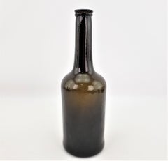 Antique Early 18th Century Deep Green English Mallet Formed Glass Wine Bottle