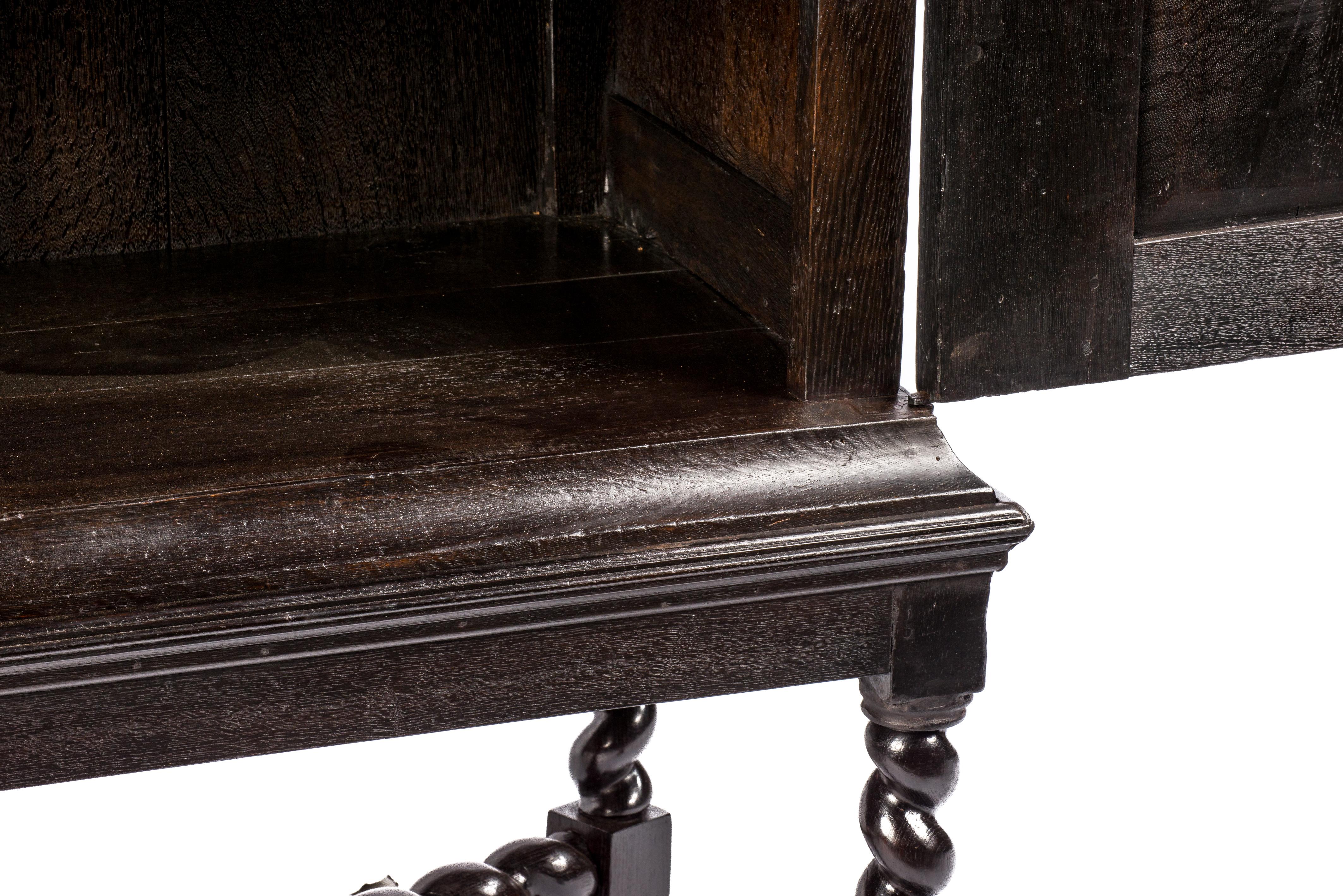 Antique Early 18th Century Dutch Black Oak Renaissance Two-Door Cabinet 6