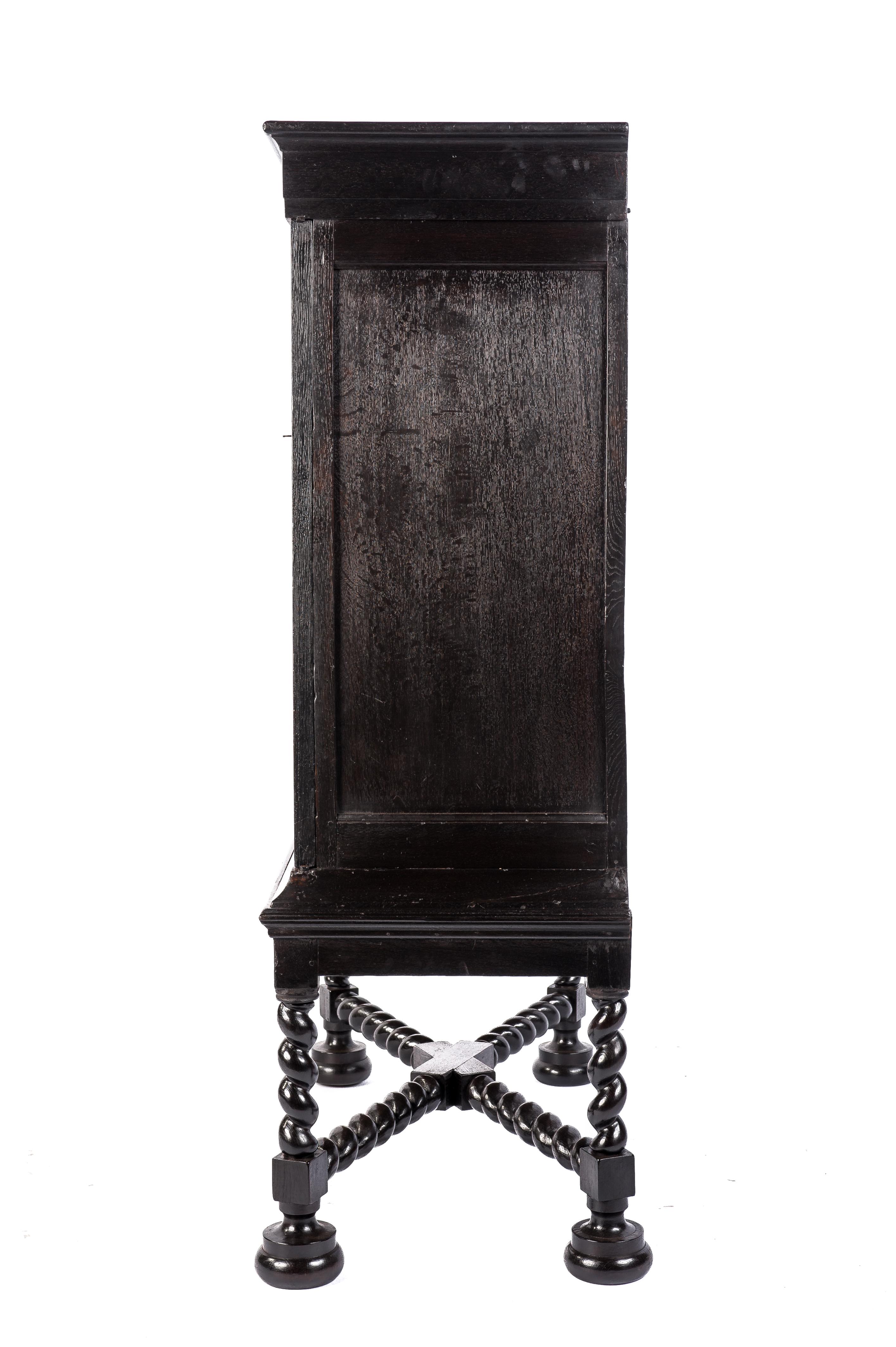 Antique Early 18th Century Dutch Black Oak Renaissance Two-Door Cabinet 1