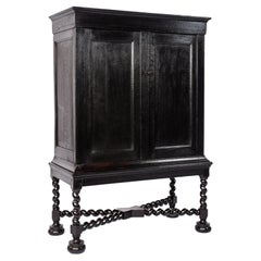 Antique Early 18th Century Dutch Black Oak Renaissance Two-Door Cabinet