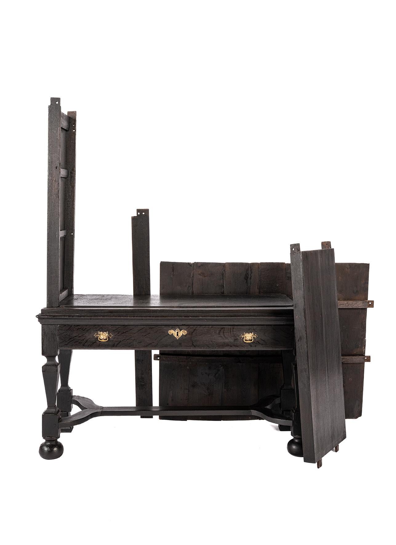 Antique early 18th century Dutch blacked oak two door table cabinet for TV For Sale 3
