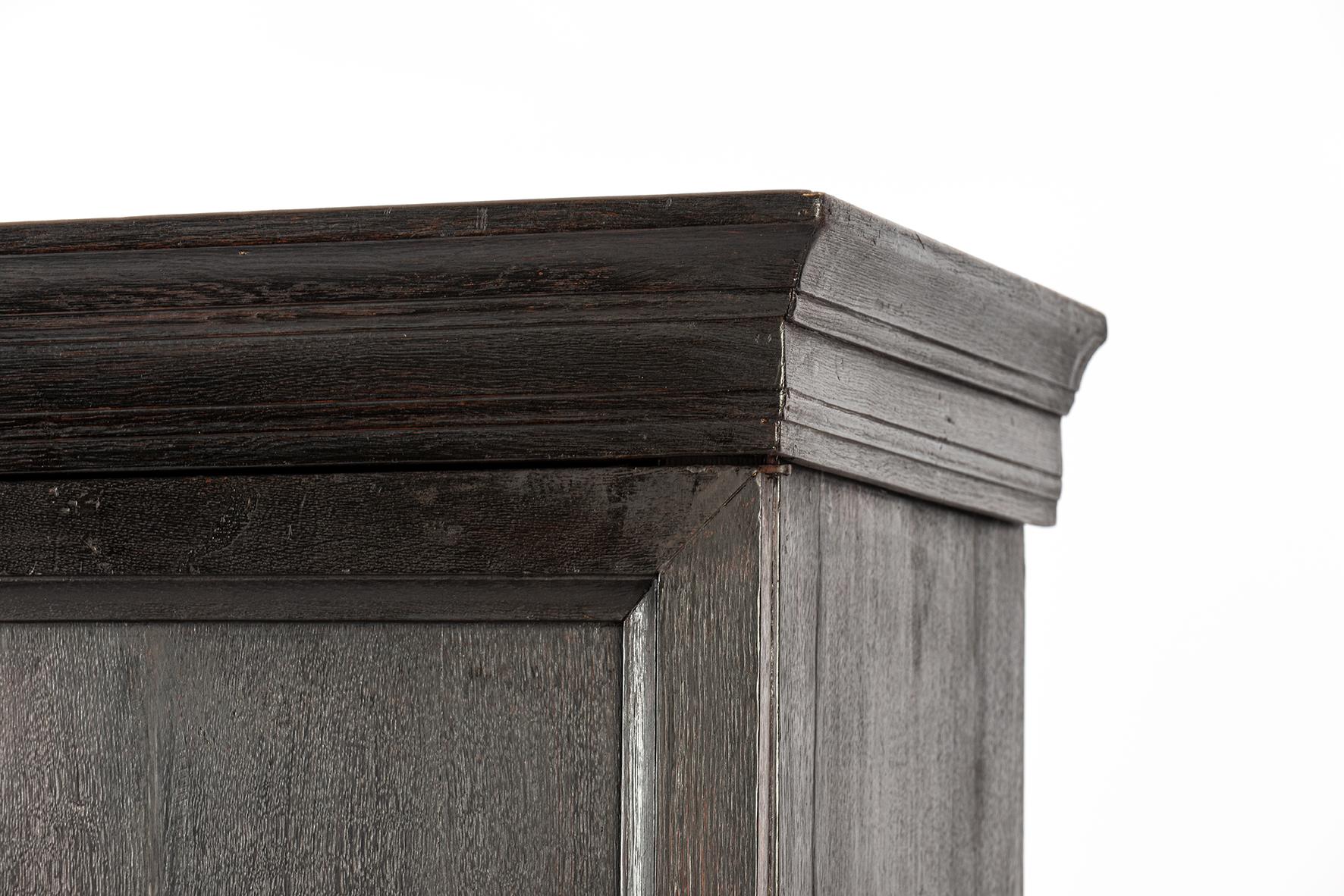 Antique early 18th century Dutch blacked oak two door table cabinet for TV For Sale 8