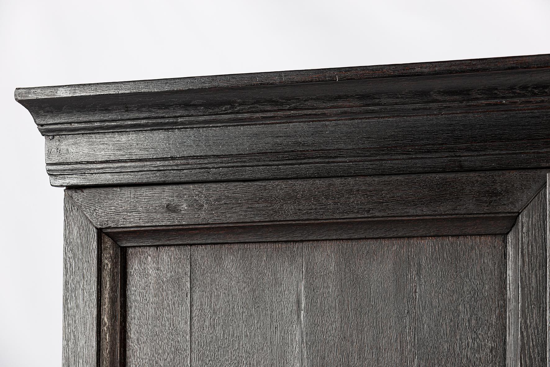Antique early 18th century Dutch blacked oak two door table cabinet for TV For Sale 9