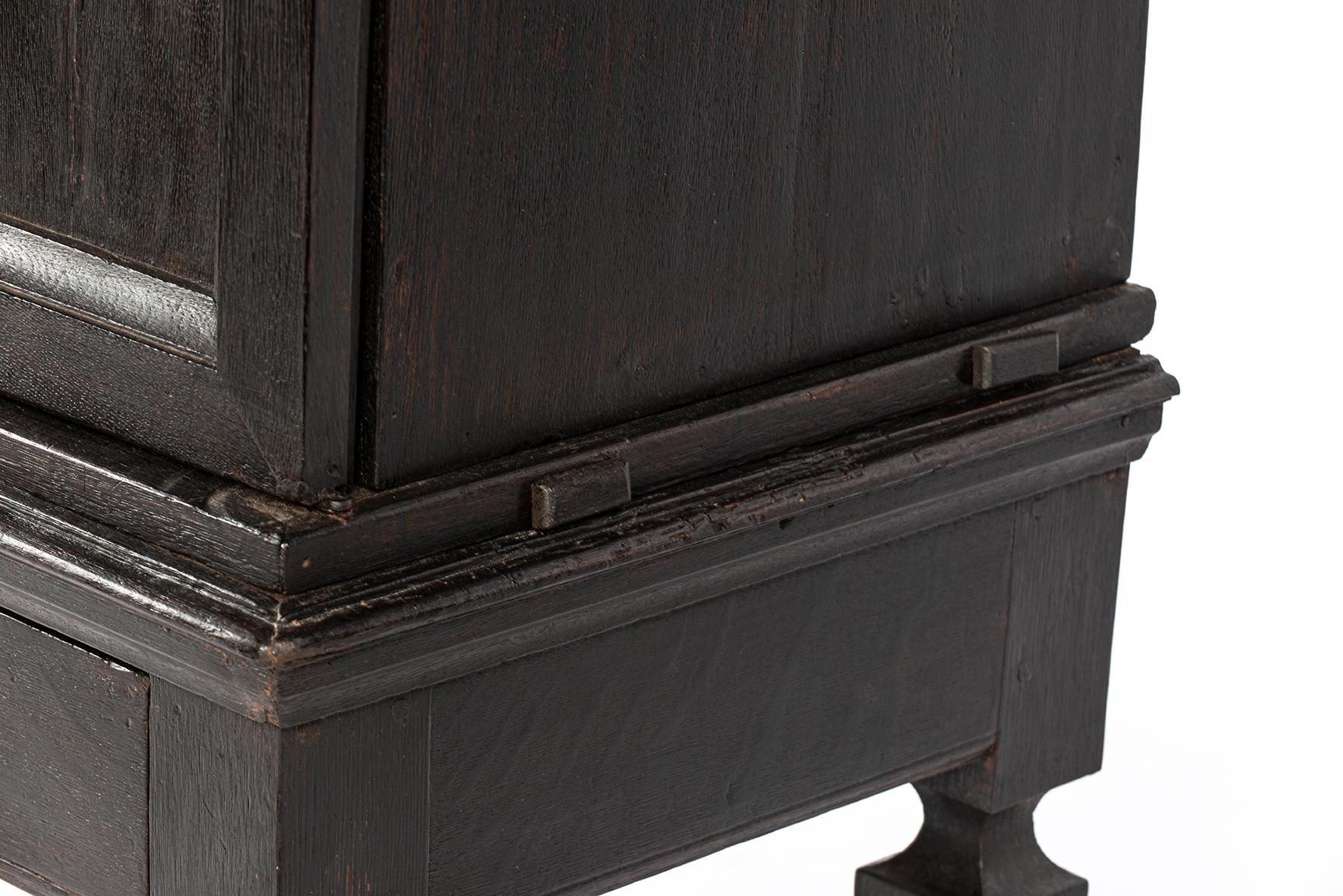 Antique early 18th century Dutch blacked oak two door table cabinet for TV For Sale 11