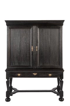 Antique early 18th century Dutch blacked oak two door table cabinet for TV