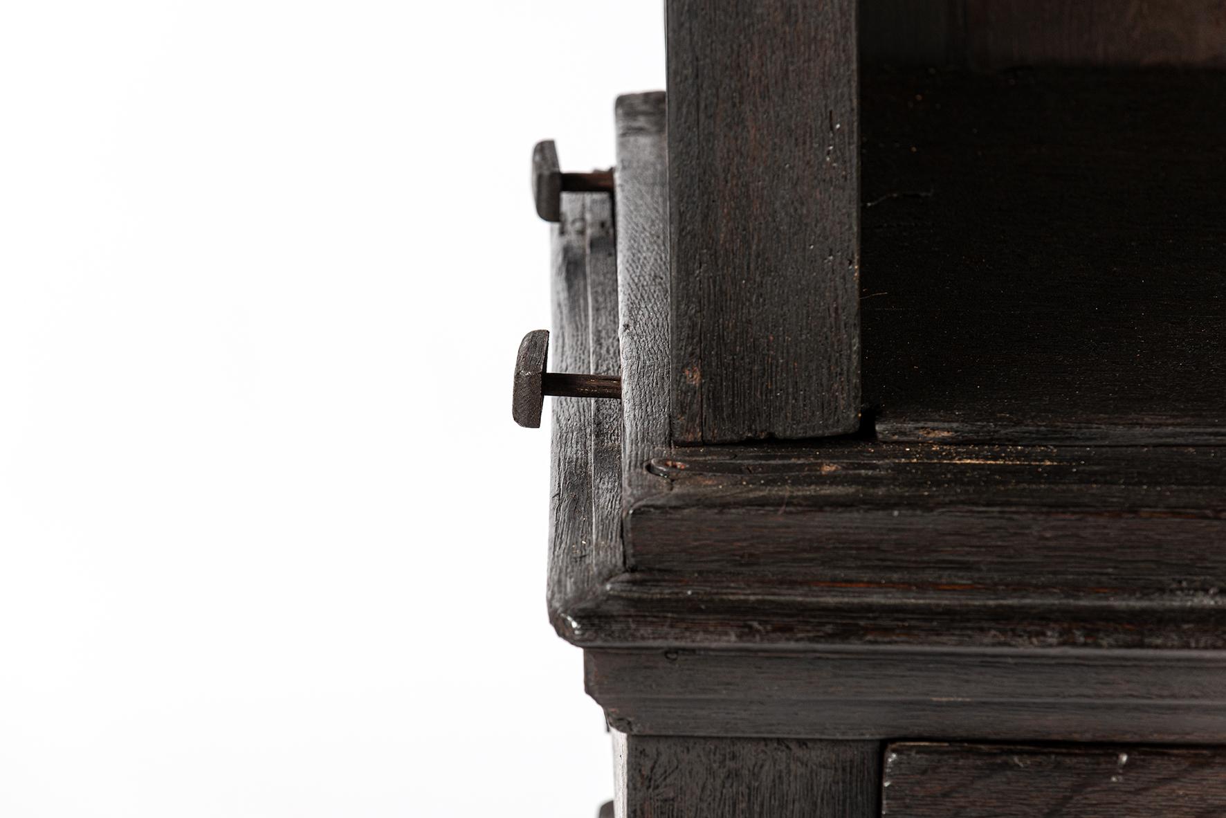 Antique early 18th century Dutch blacked oak two door table cabinet for TV For Sale 13