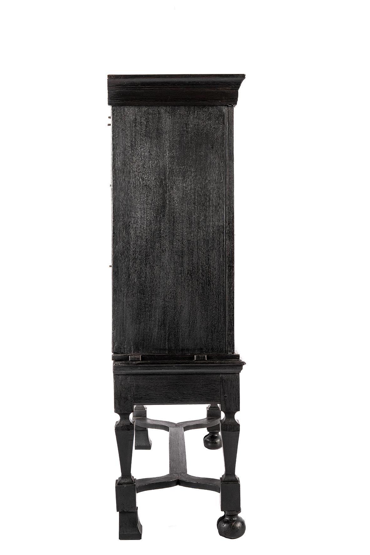 Baroque Antique early 18th century Dutch blacked oak two door table cabinet for TV For Sale