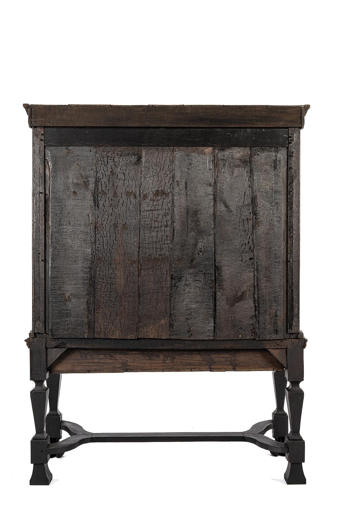 Lacquered Antique early 18th century Dutch blacked oak two door table cabinet for TV For Sale