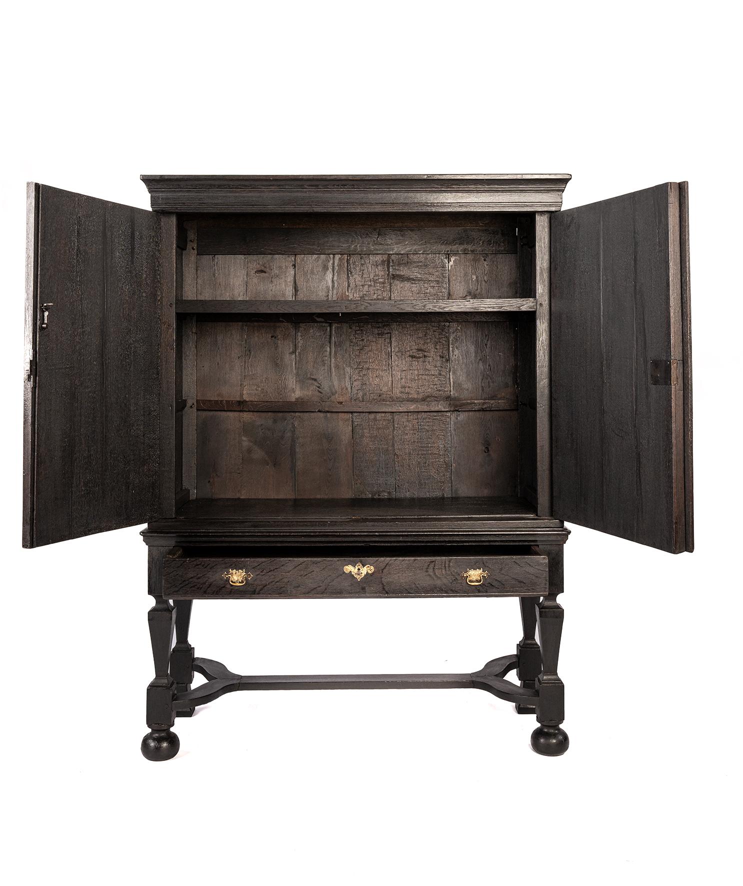 18th Century Antique early 18th century Dutch blacked oak two door table cabinet for TV For Sale