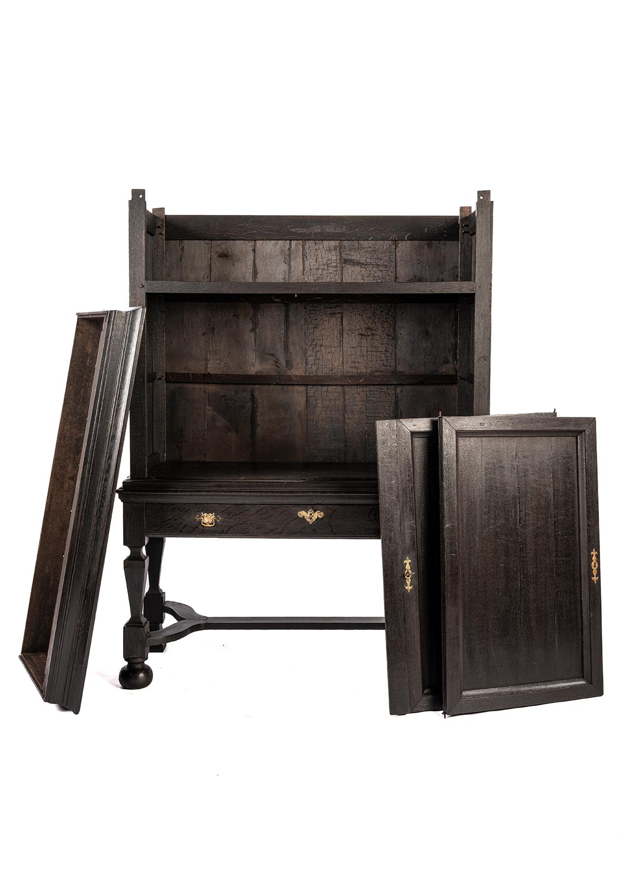 Antique early 18th century Dutch blacked oak two door table cabinet for TV For Sale 1