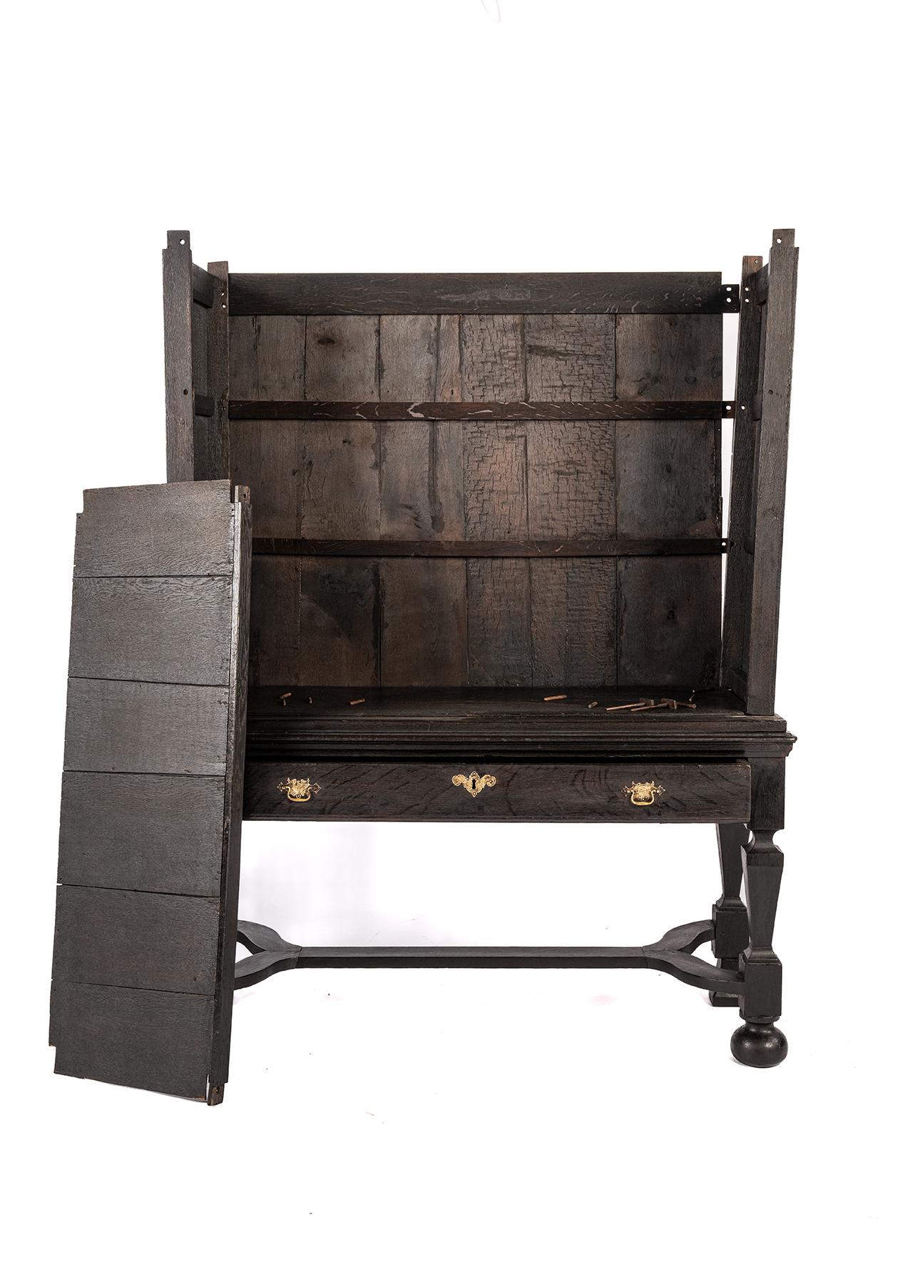 Antique early 18th century Dutch blacked oak two door table cabinet for TV For Sale 2