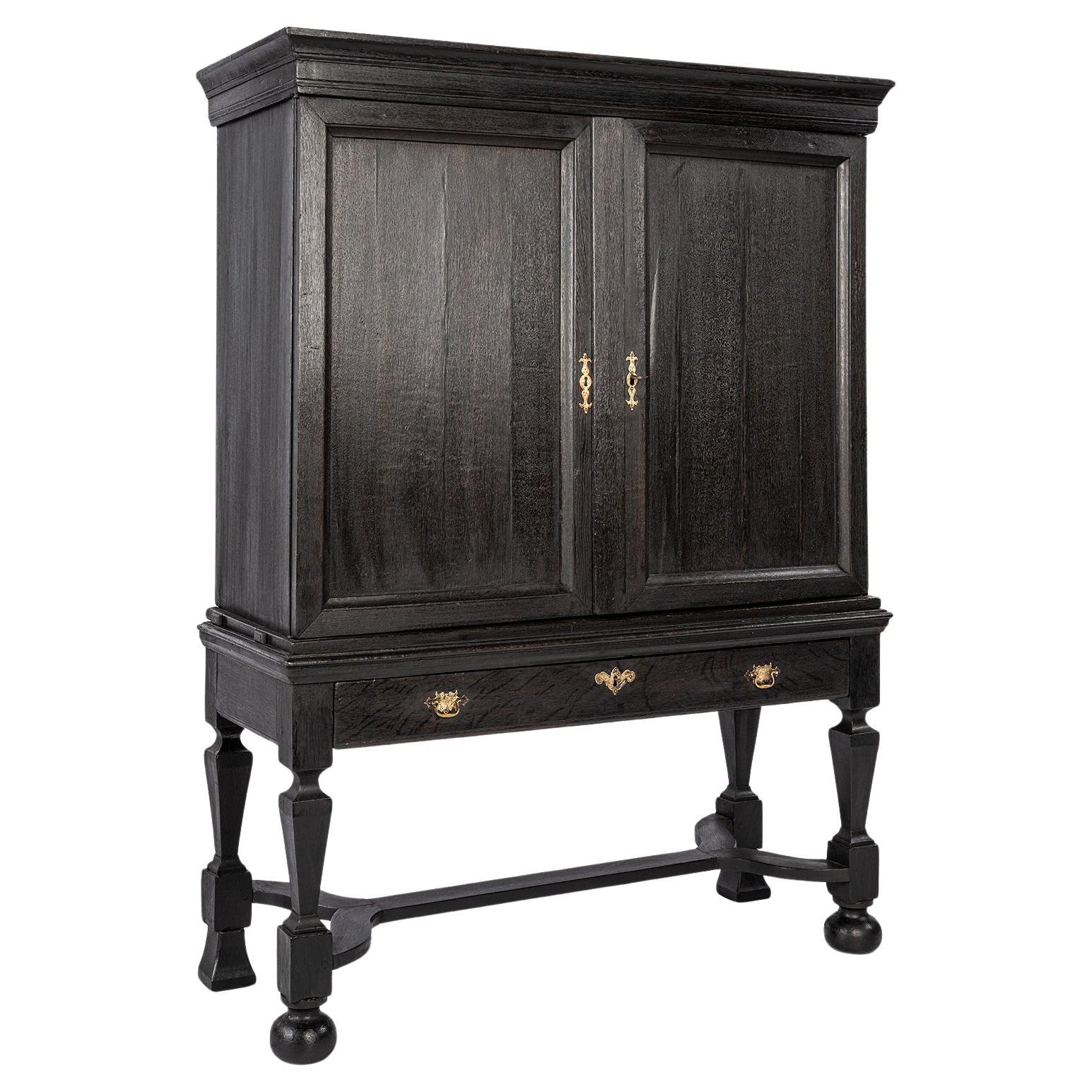 Antique early 18th century Dutch blacked oak two door table cabinet for TV
