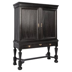 Antique early 18th century Dutch blacked oak two door table cabinet for TV