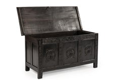 Antique early 18th century Dutch or German Solid blacked oak chest or trunk