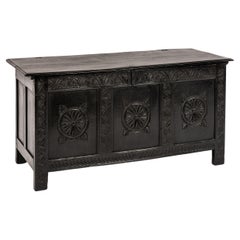 Antique early 18th century Dutch or German Solid blacked oak chest or trunk