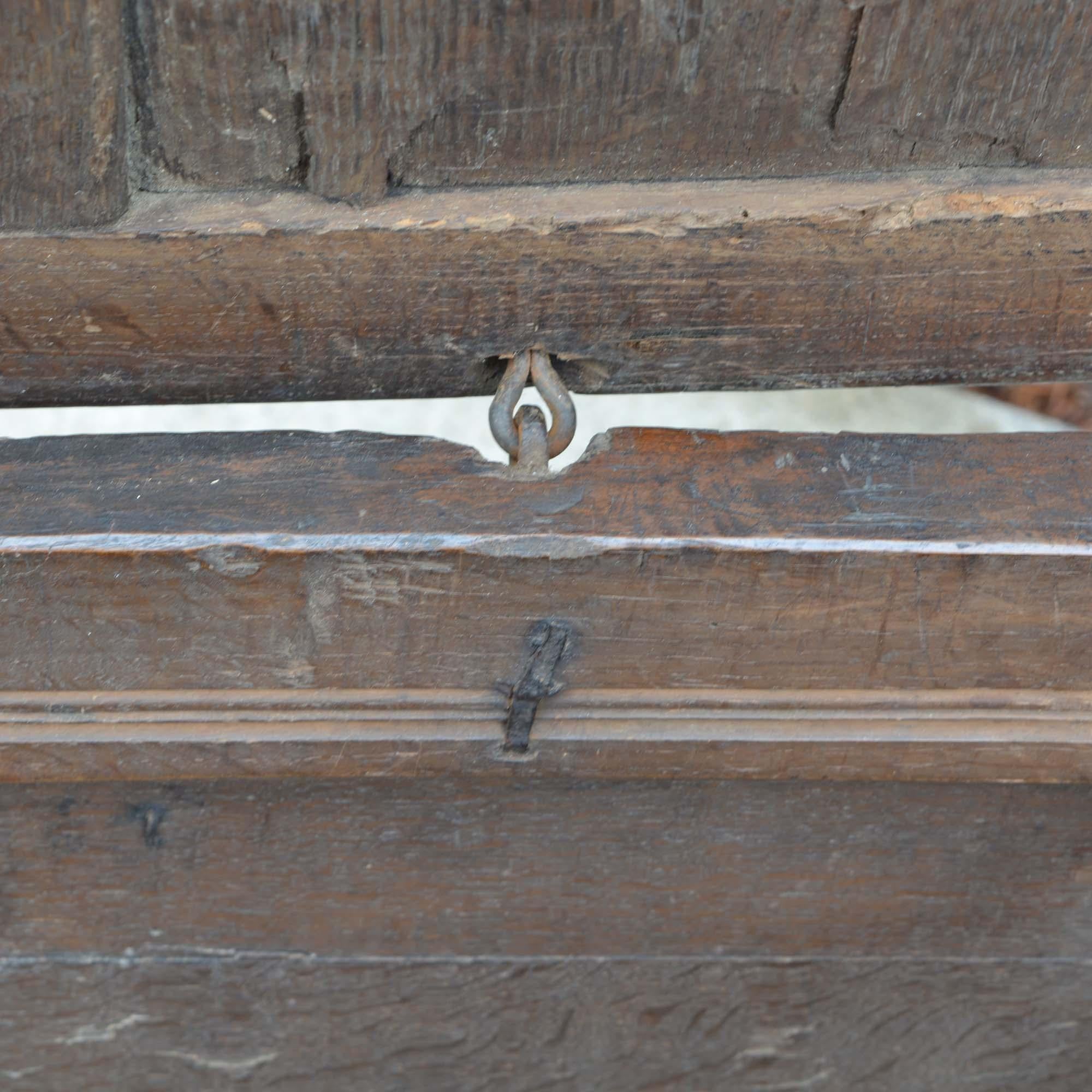 Antique Early 18th Century English Carved Oak Three-Panel Chest For Sale 3