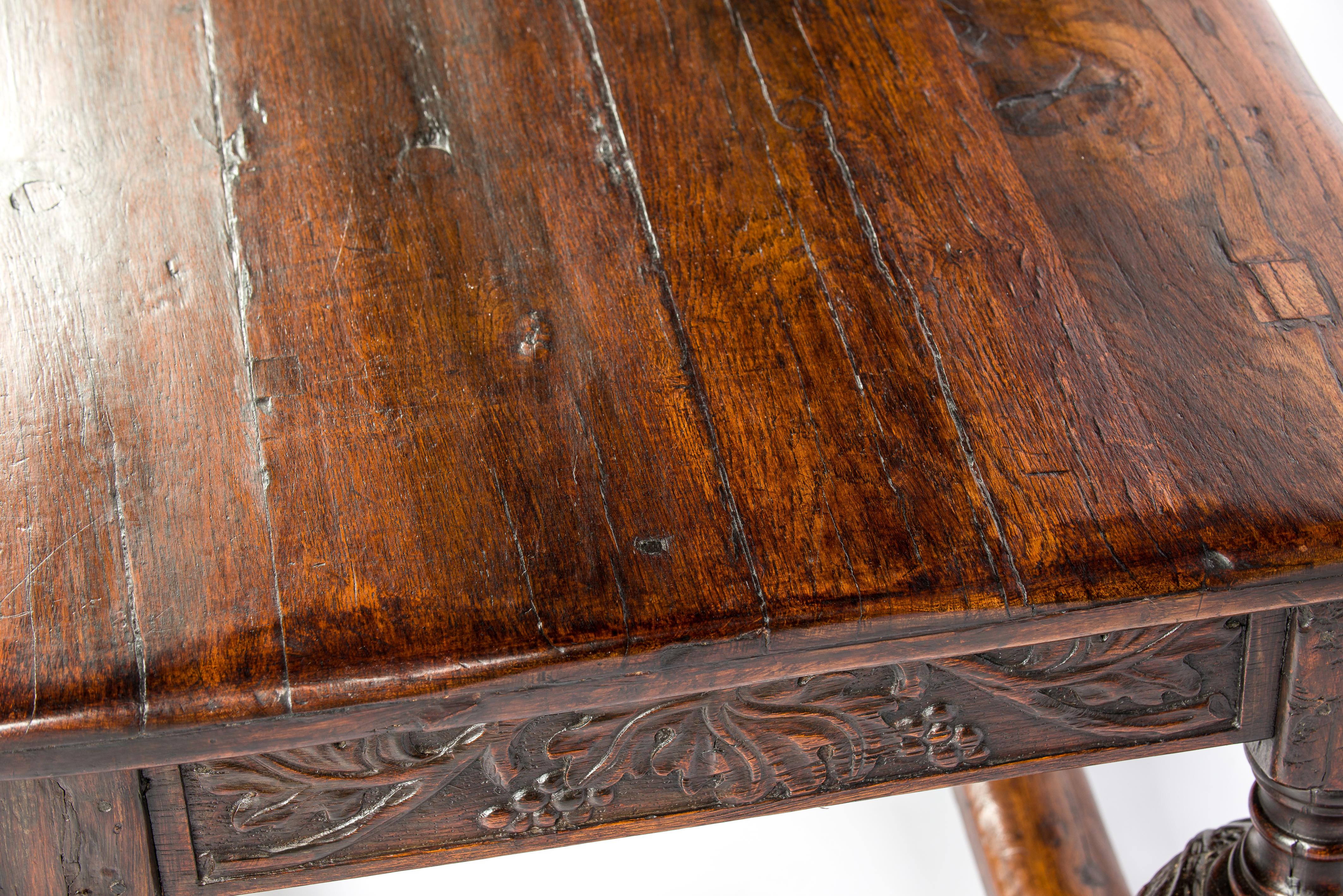 antique early 18th century English Elizabethan Renaissance Long Carved Oak Table 10
