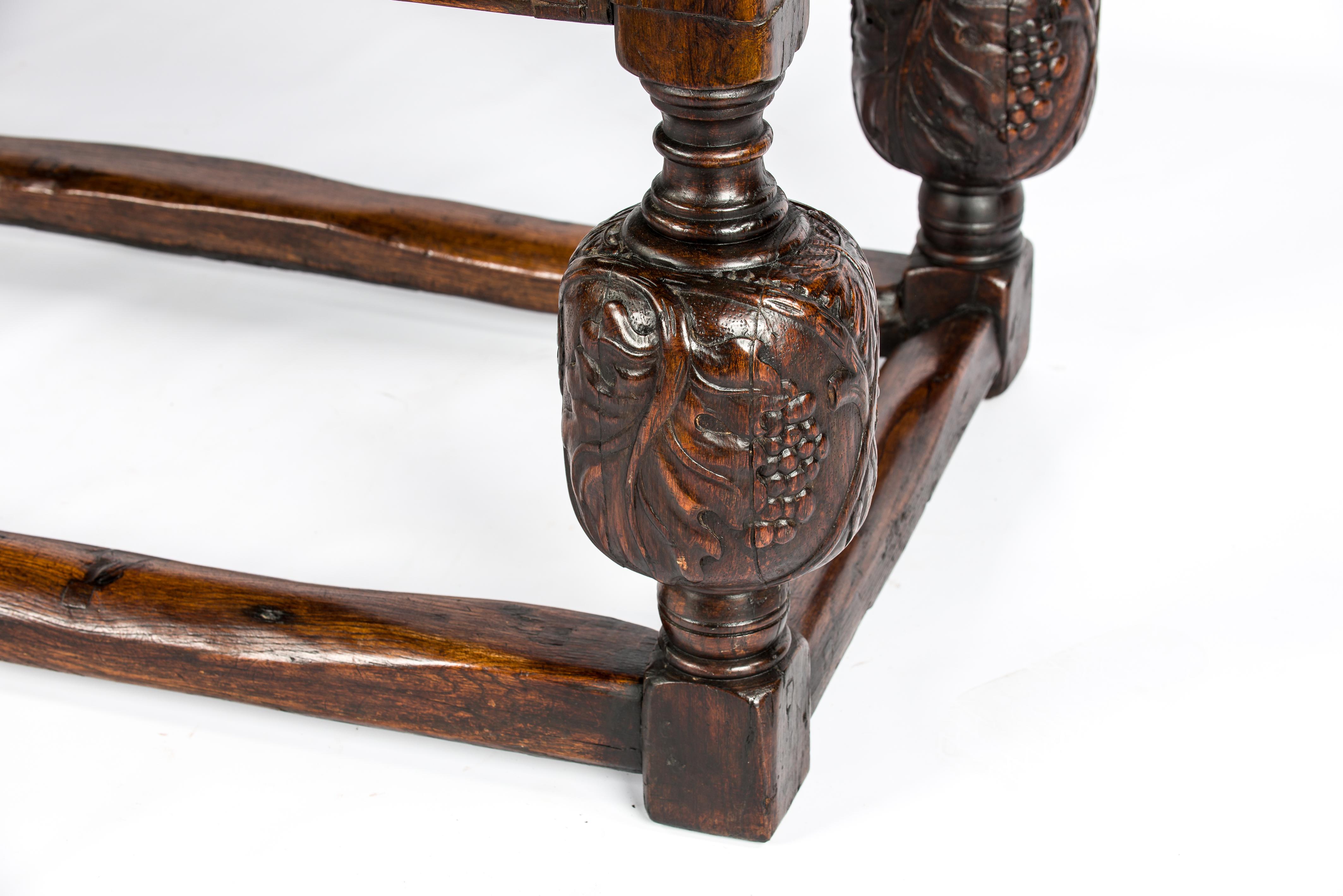antique early 18th century English Elizabethan Renaissance Long Carved Oak Table 1