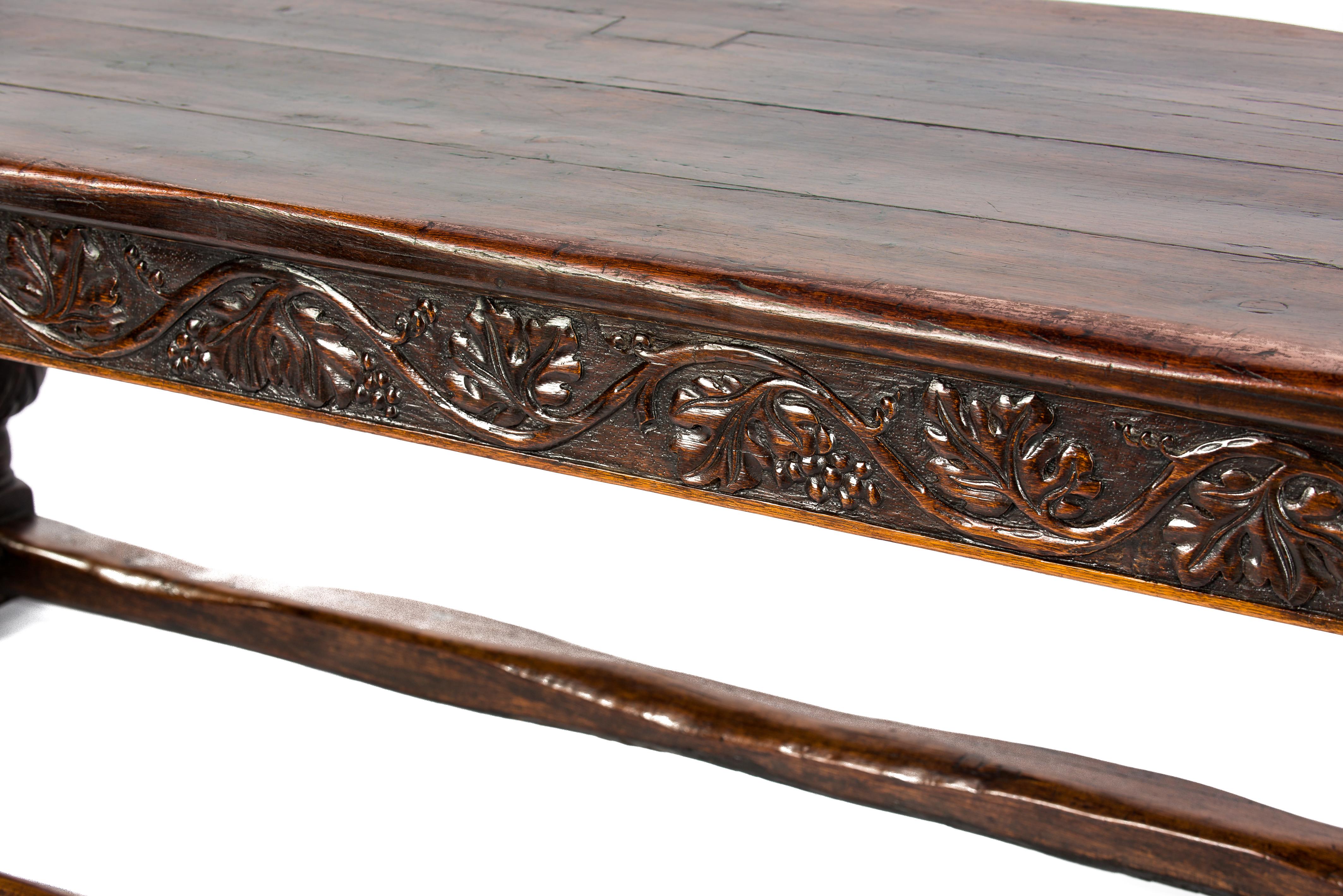 antique early 18th century English Elizabethan Renaissance Long Carved Oak Table 2