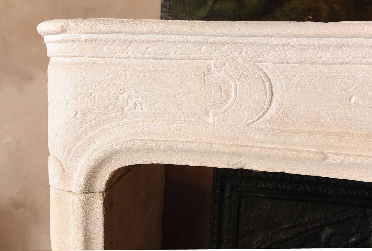 18th Century and Earlier Antique Early 18th Century French Baroque Limestone Fireplace / Mantel Piece For Sale