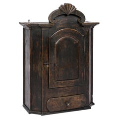 Used Early 18th-Century Pine and Oak Painted German Baroque Hanging Cupboard