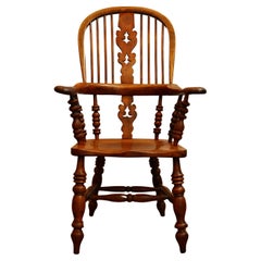 Antique Early 18th Century Yew Wood & Elm English Fiddleback Windsor Armchair