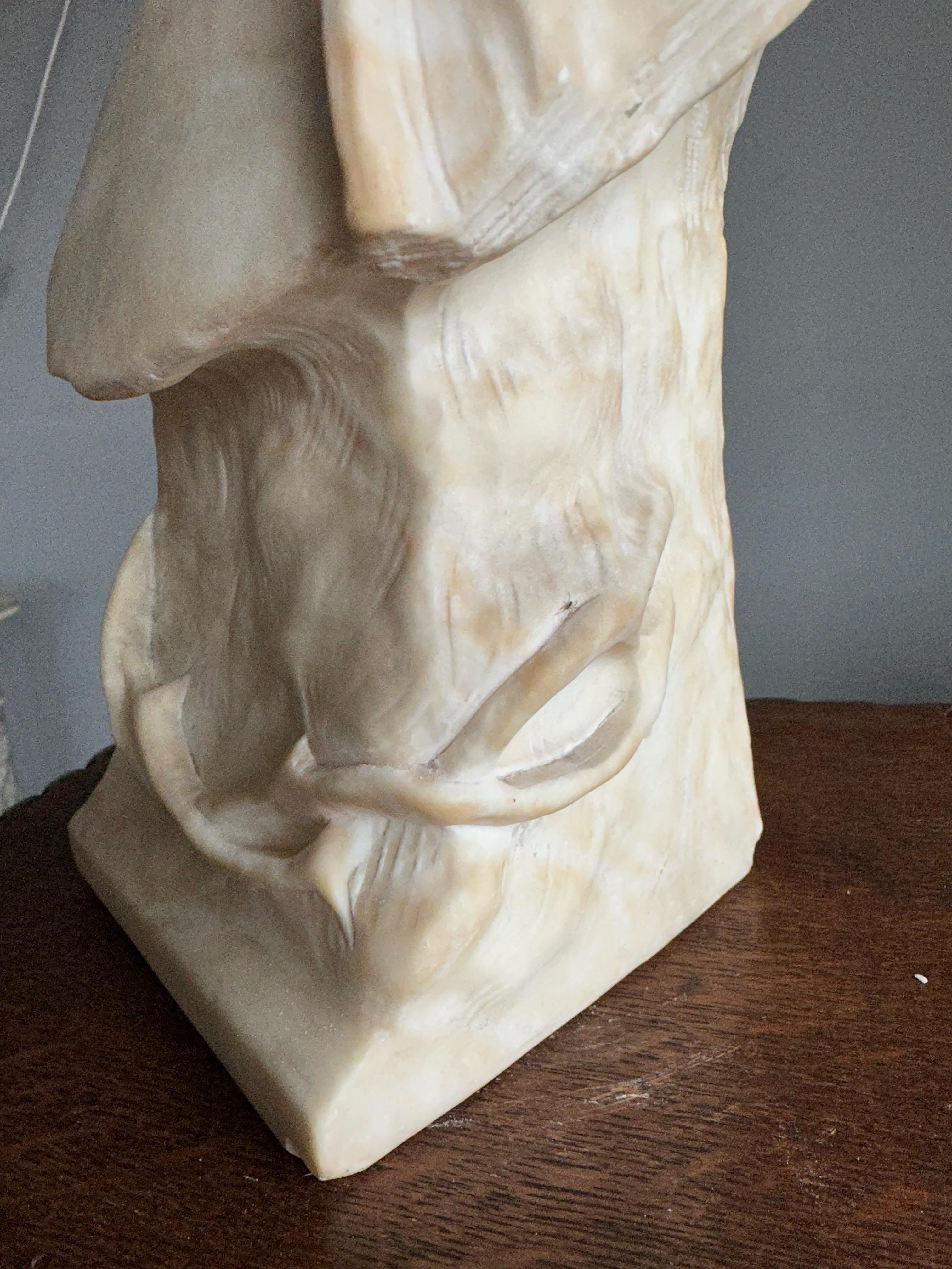 Antique, Early 1900 Large Hand Carved Alabaster Sculpture / Bust of Jesus Christ For Sale 4