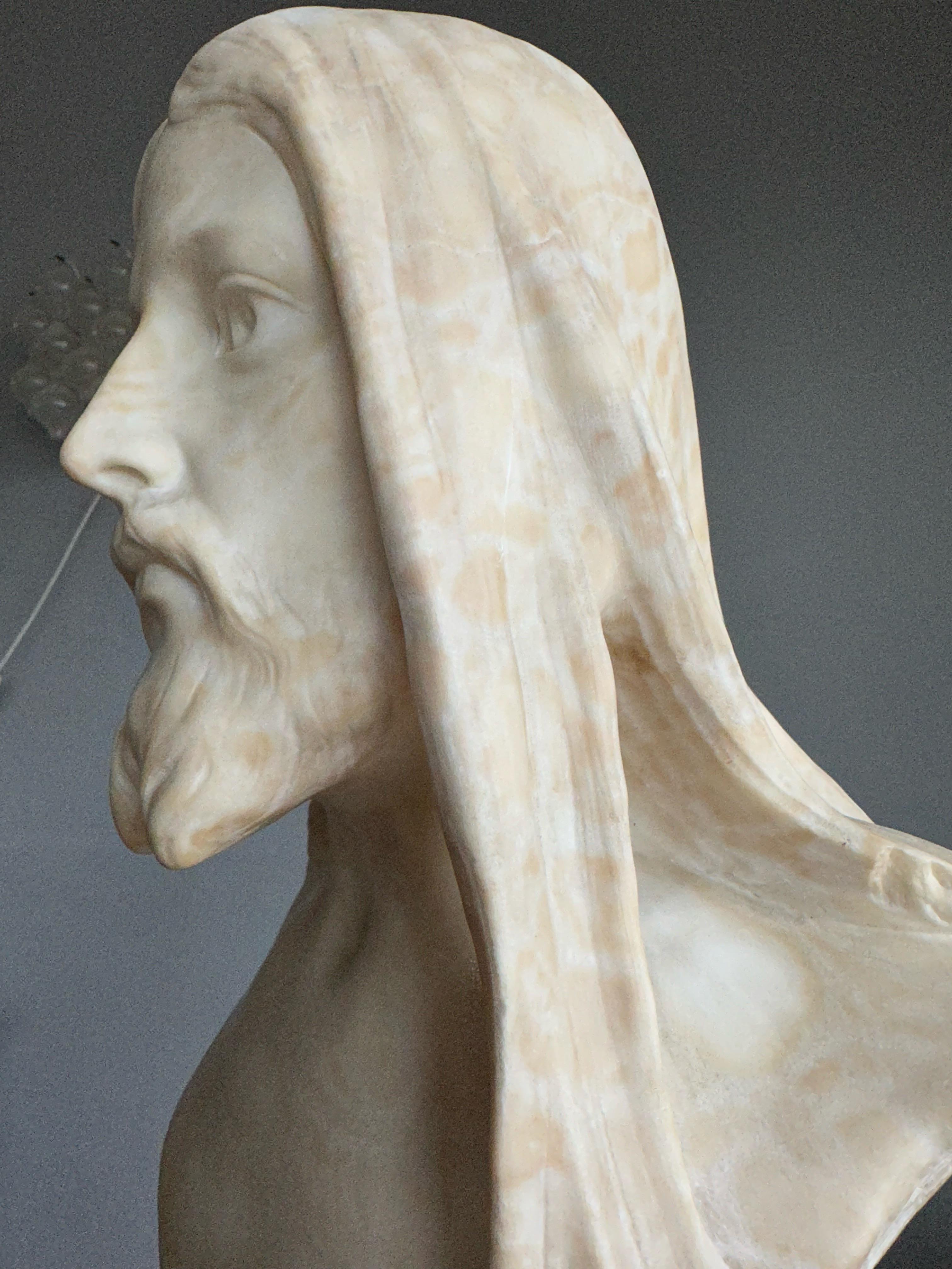 Antike, große, handgeschnitzte Alabaster-Skulptur der Jesus Christus-Büste aus dem frühen 1900 im Angebot 6